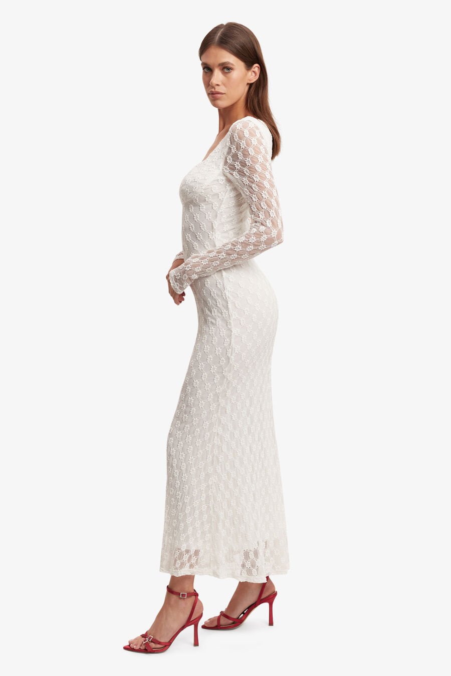ADONI LACE MIDI DRESS in colour WHITE