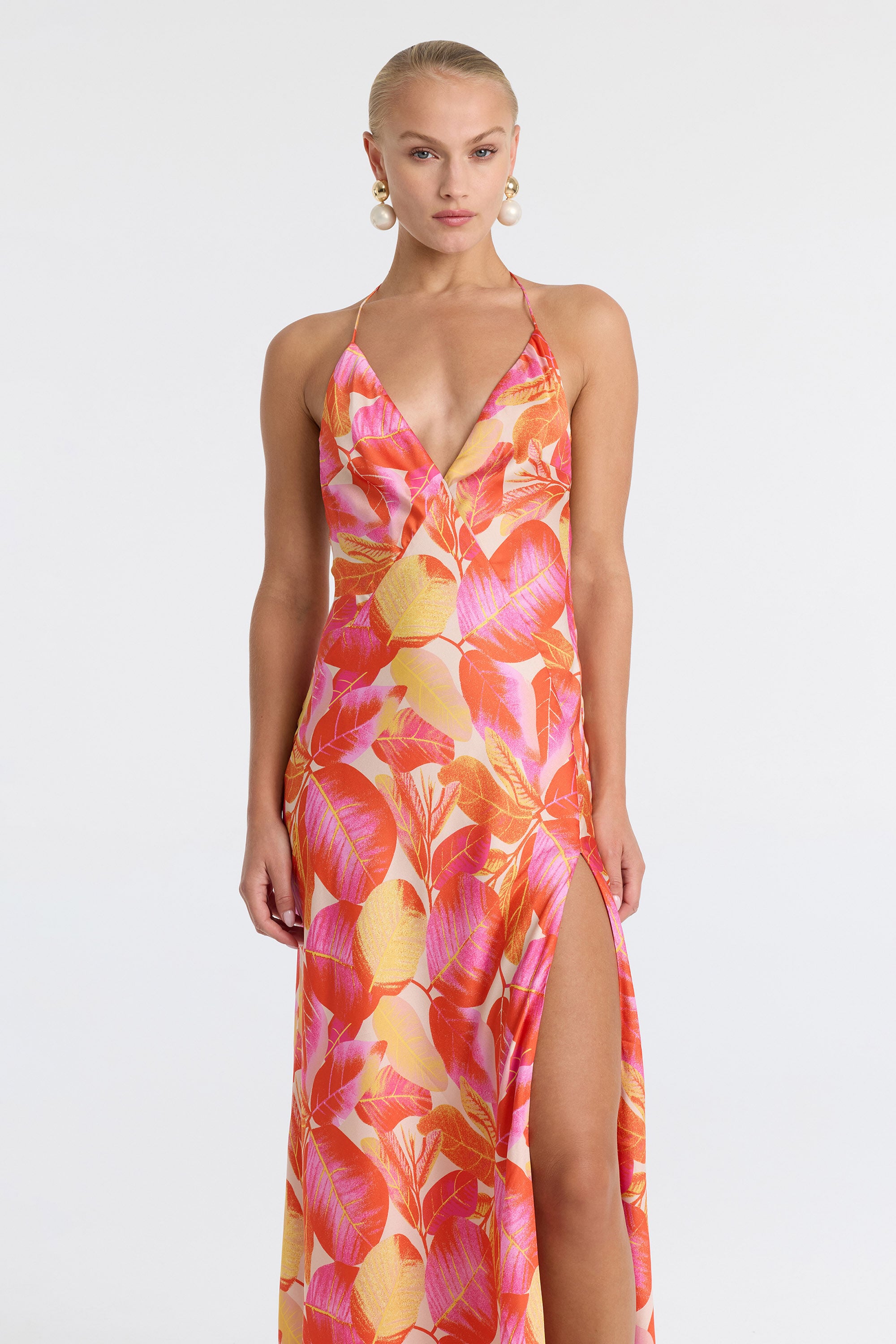 Yve Halter Printed Maxi Dress In Hot Pink Floral | Bardot
