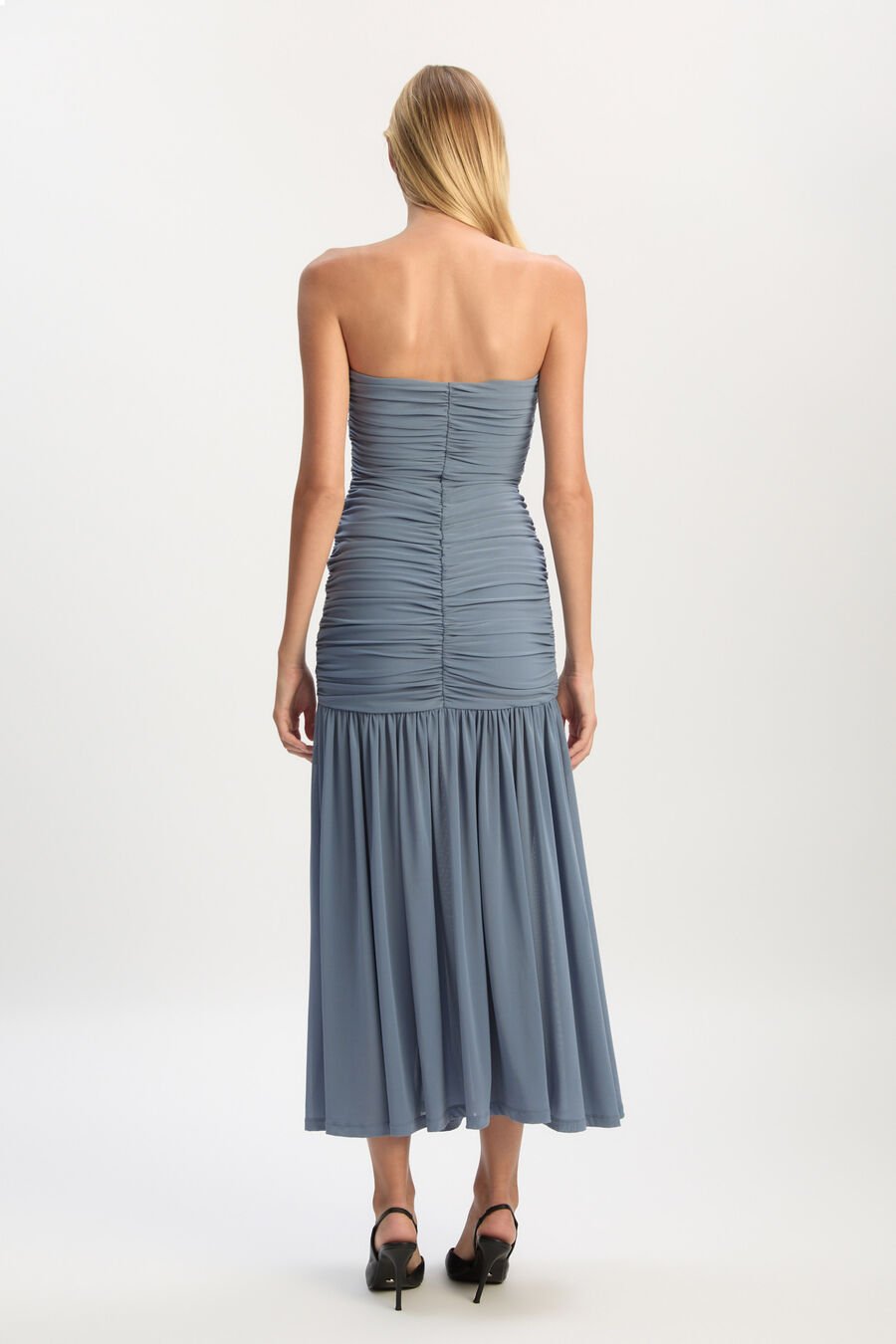 SOLANA MESH MAXI DRESS in colour DUSTYBLUE