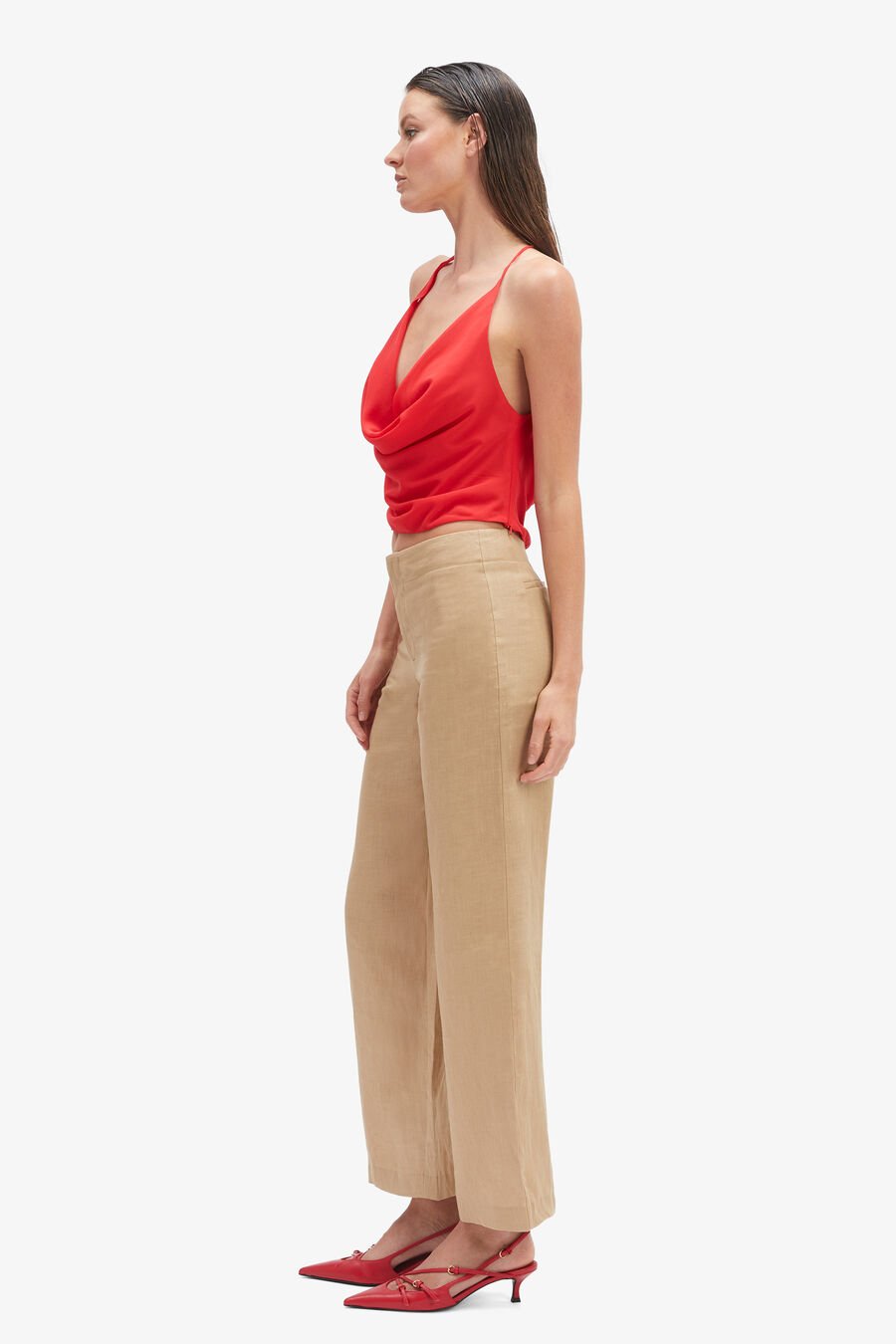 CHERIE COWL NECK TOP in colour DEEP RED