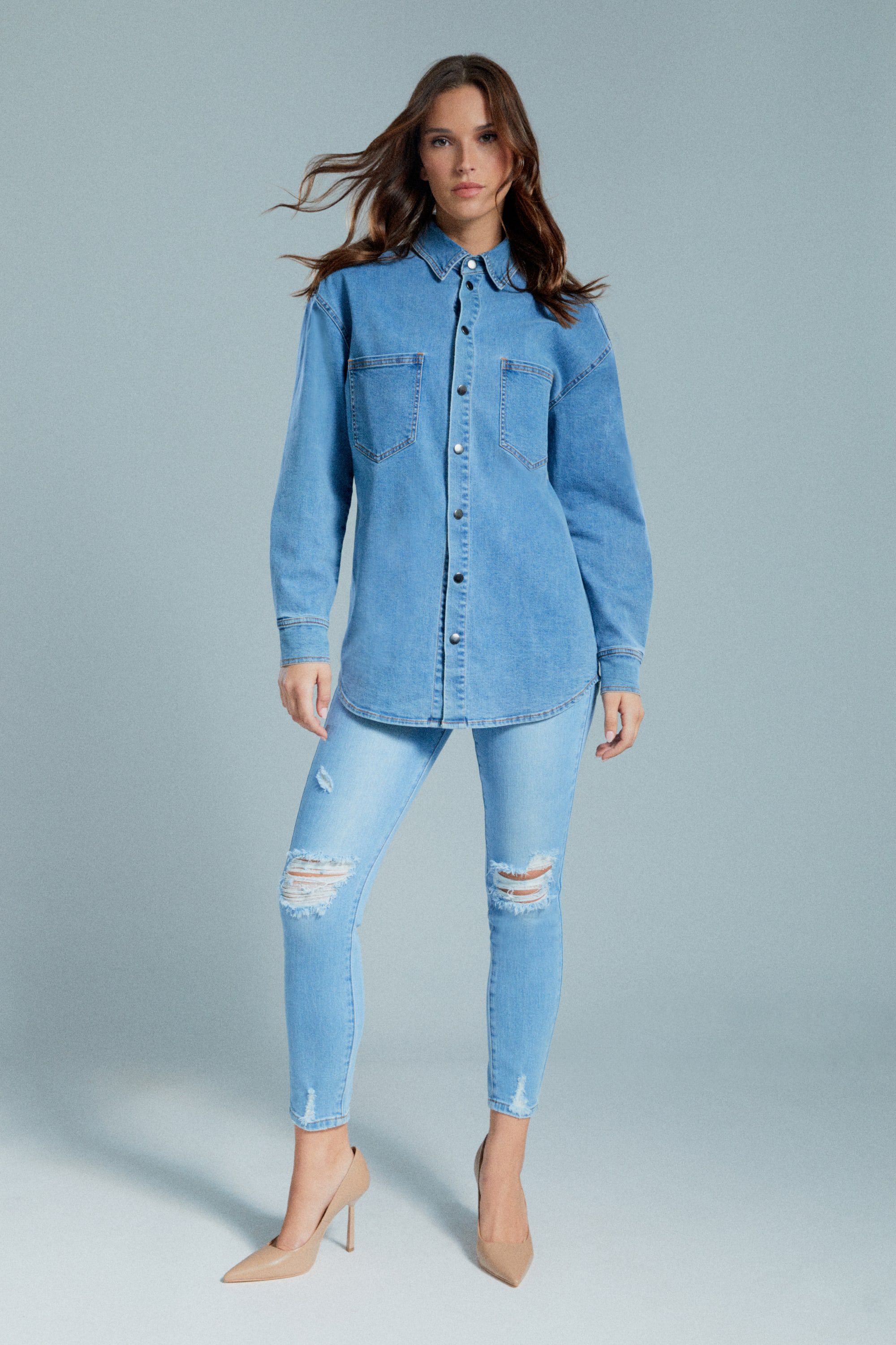 Oversized denim shirt womens store