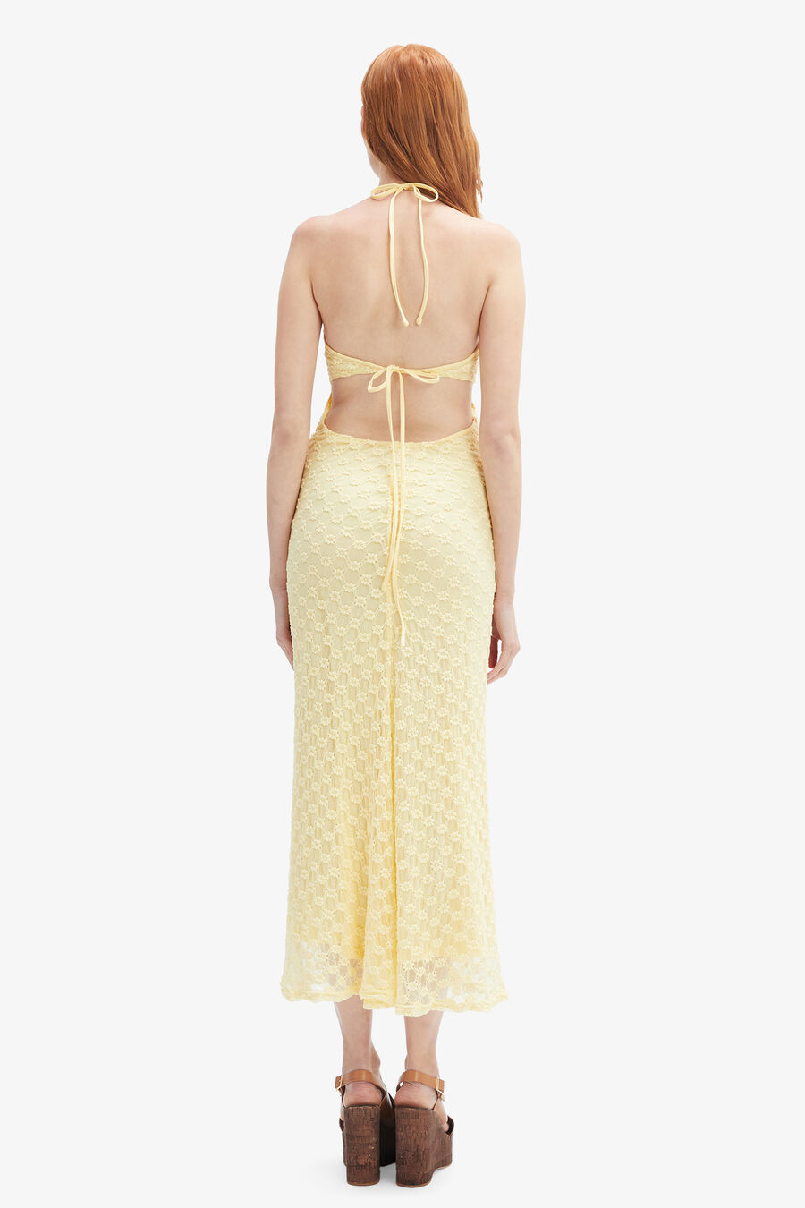 ROSALA HALTER LACE MAXI DRESS in colour Canary Yellow