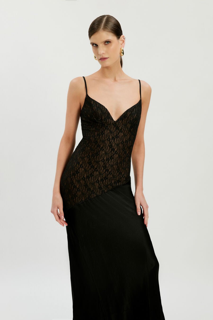 Aralia Lace Satin Maxi Dress
