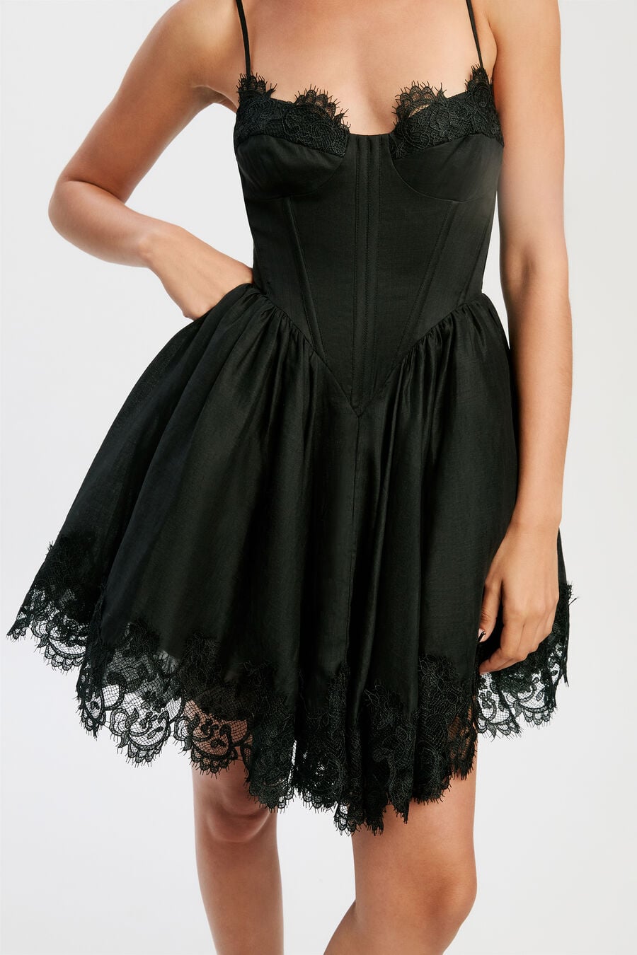 ASHTA LACE DETAIL MINI DRESS in colour Black