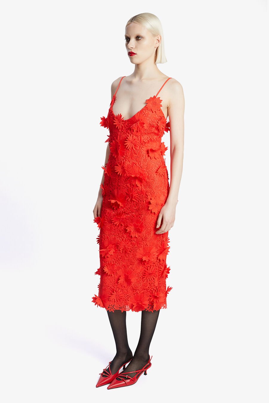 ADEI LACE MIDI DRESS in colour FIRE RED