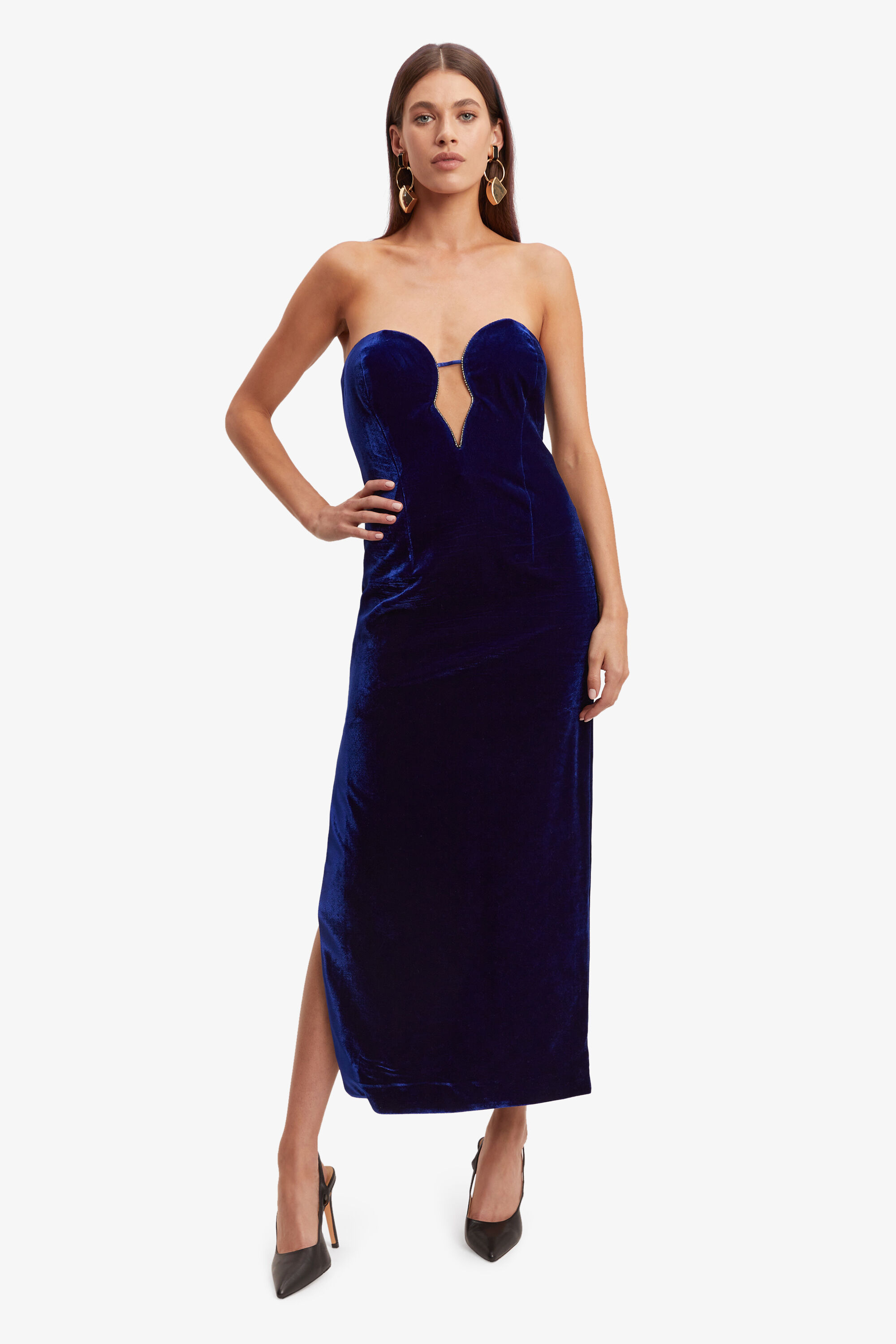 Blue velvet midi dress on sale
