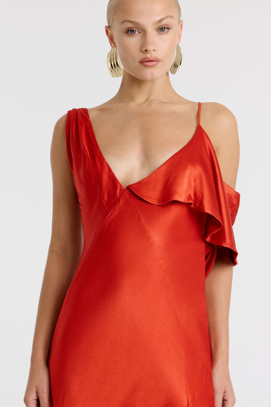 AGNES SATIN MAXI DRESS in colour Burnt Red