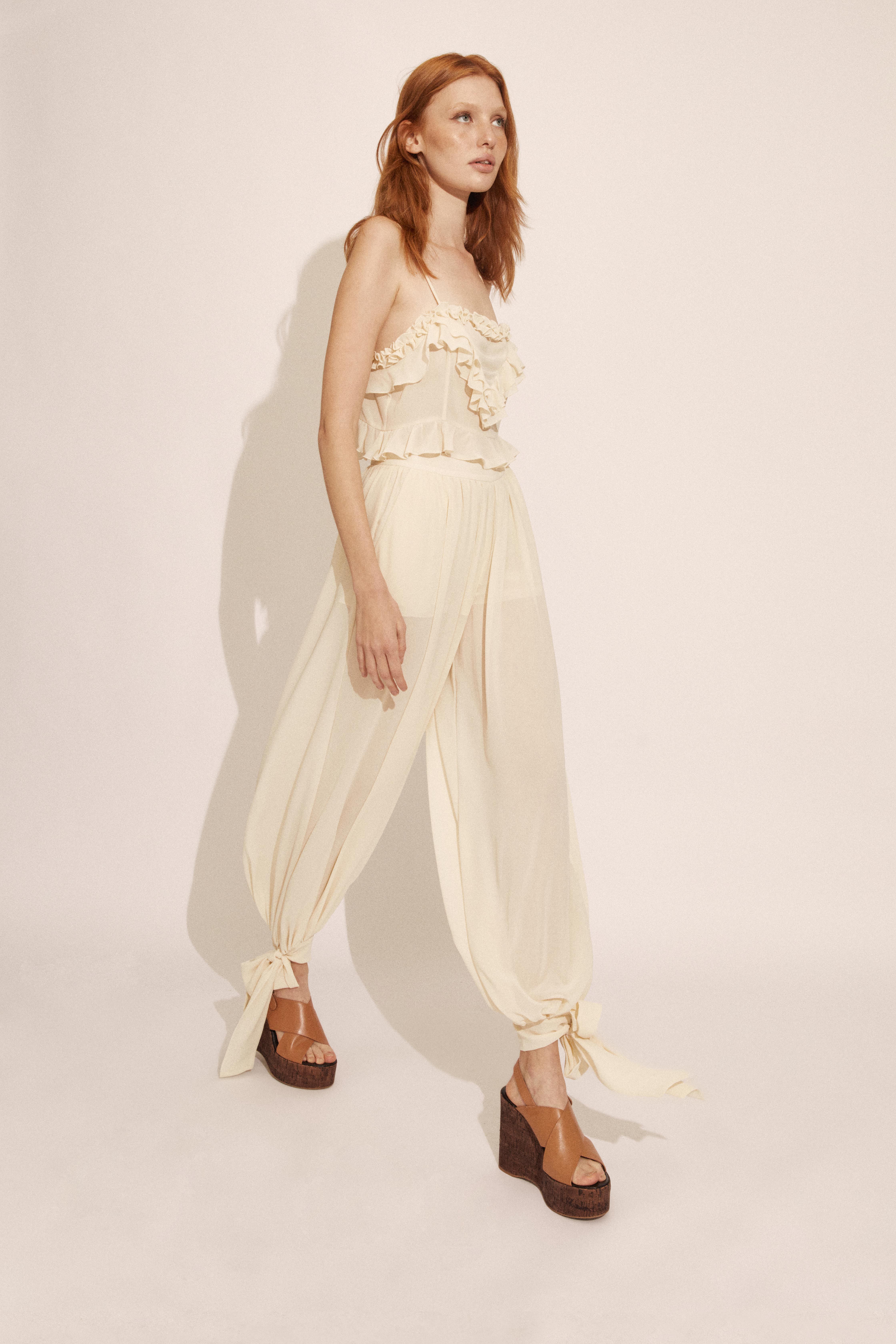 Alira Frill Detail Crop Top In Soft Beige | Bardot
