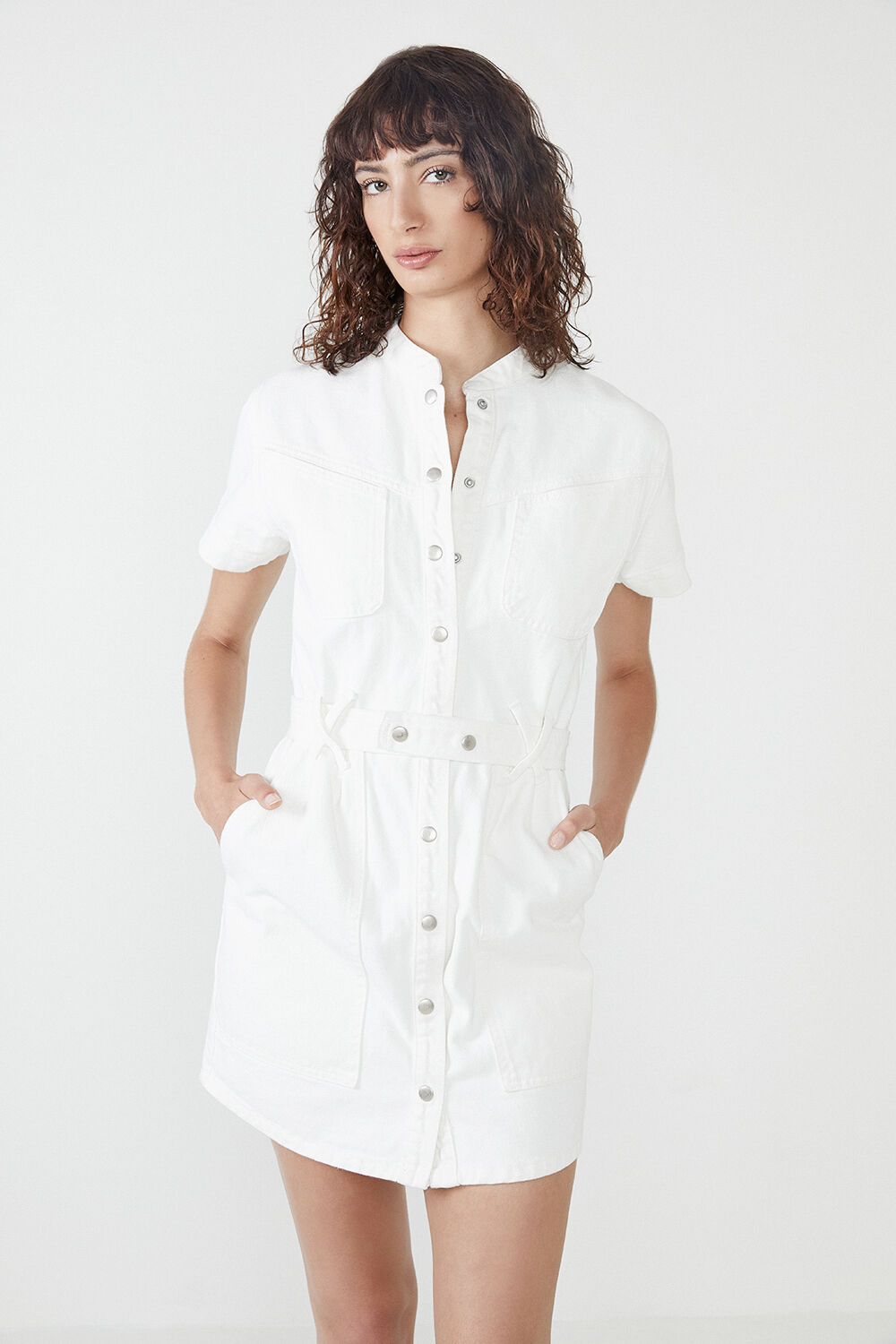 Stacey Denim Dress in Ivory | Bardot