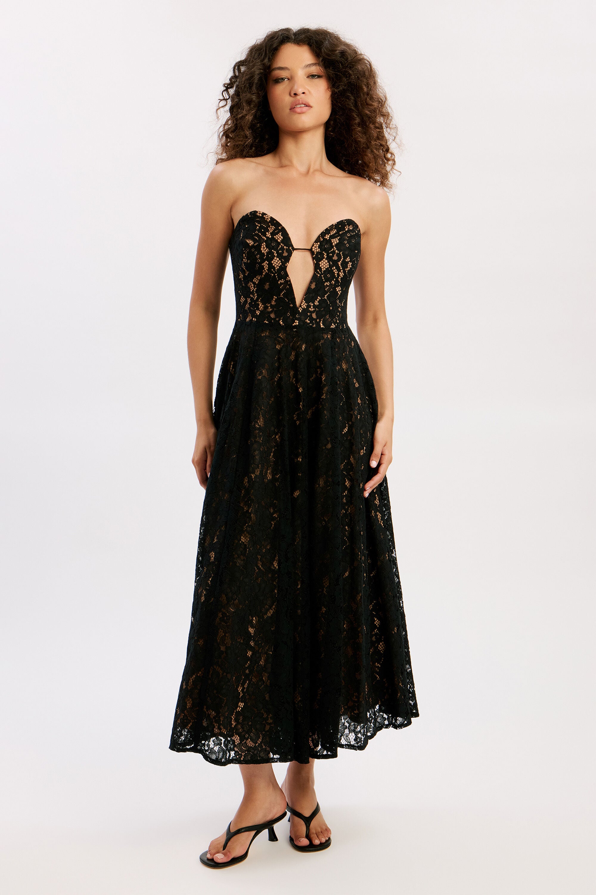 Opal Volume Lace Midi Dress In Black | Bardot