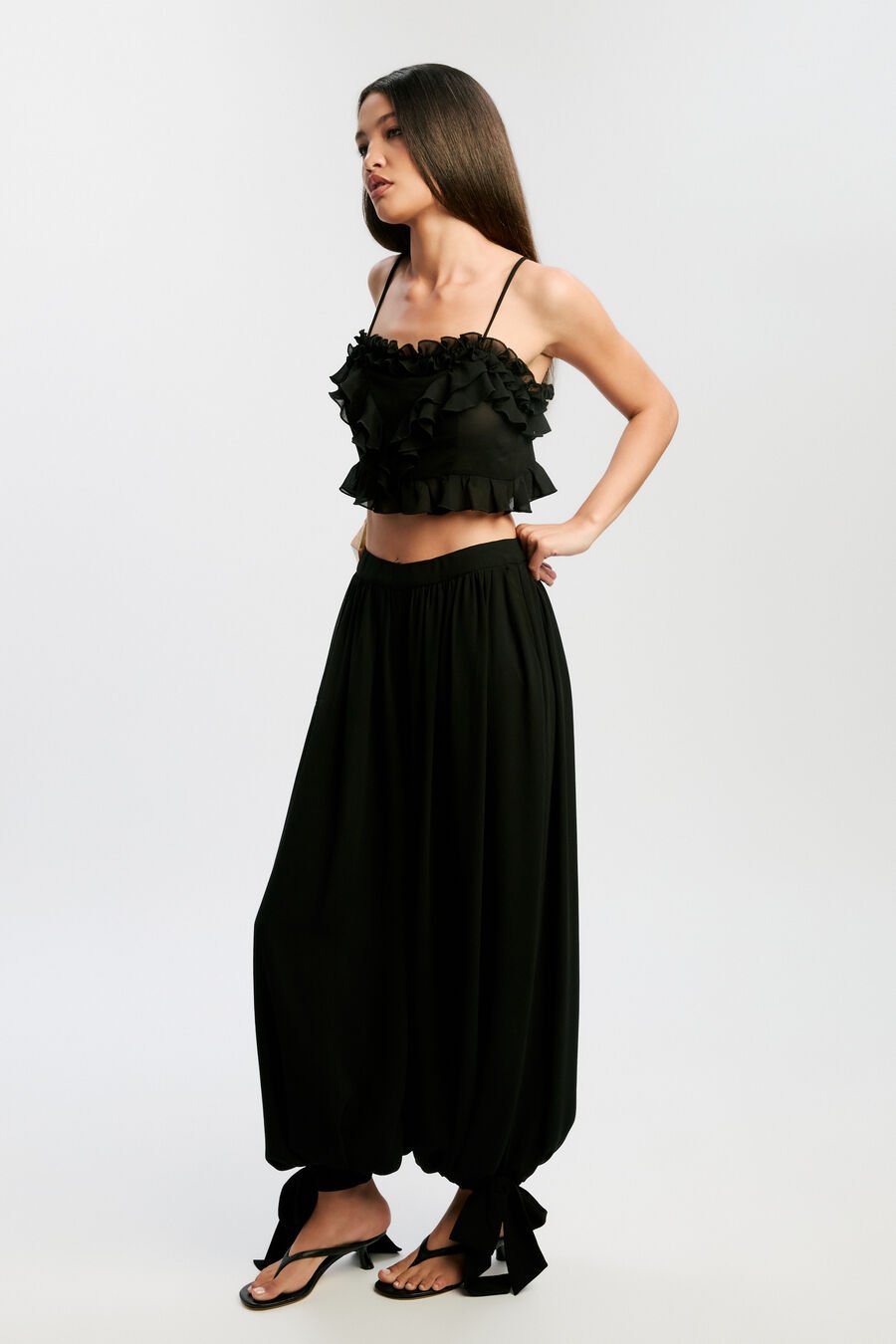 ALIRA FRILL DETAIL CROP TOP in colour BLACK