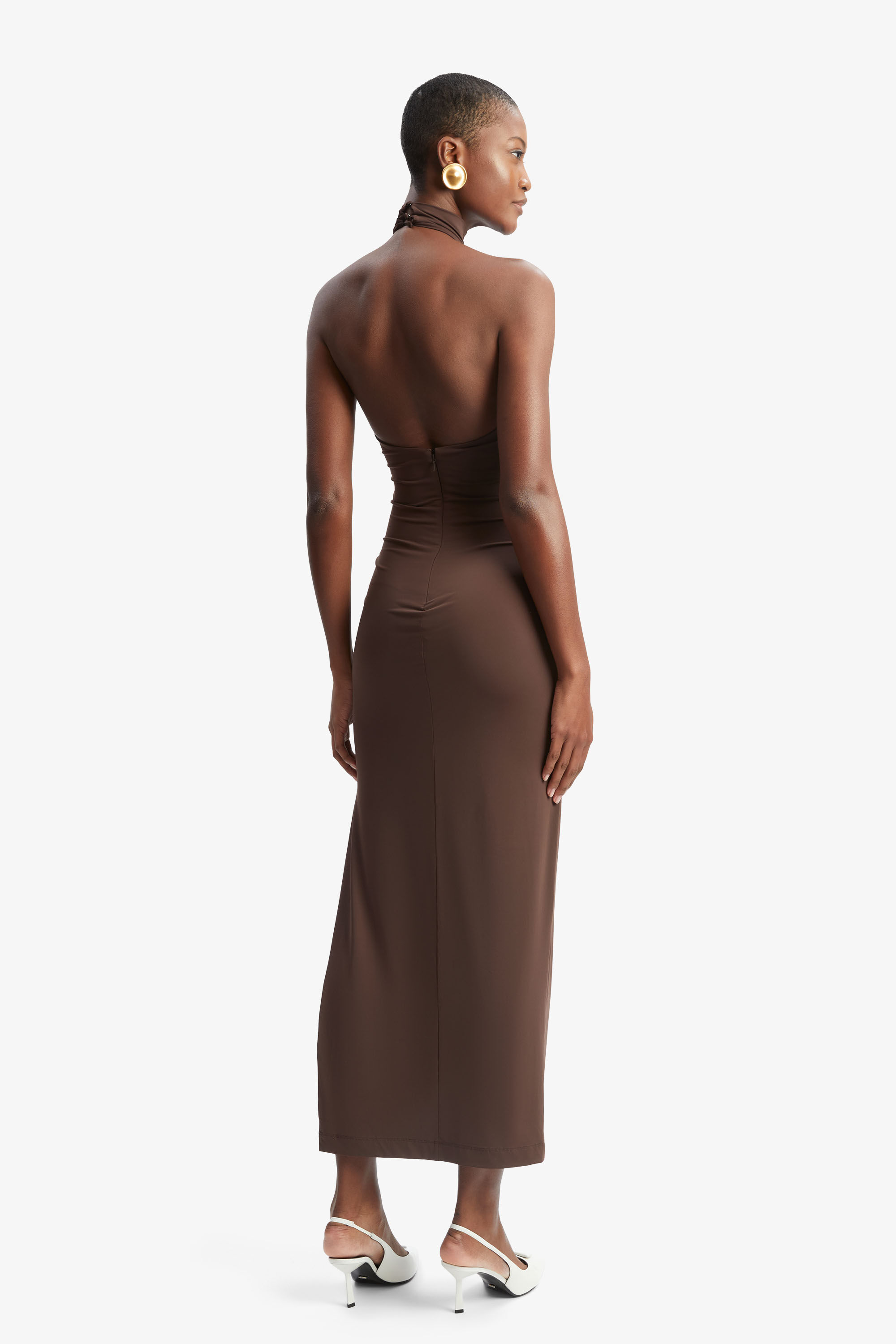 Neve Collar Maxi Dress In Chocolate | Bardot