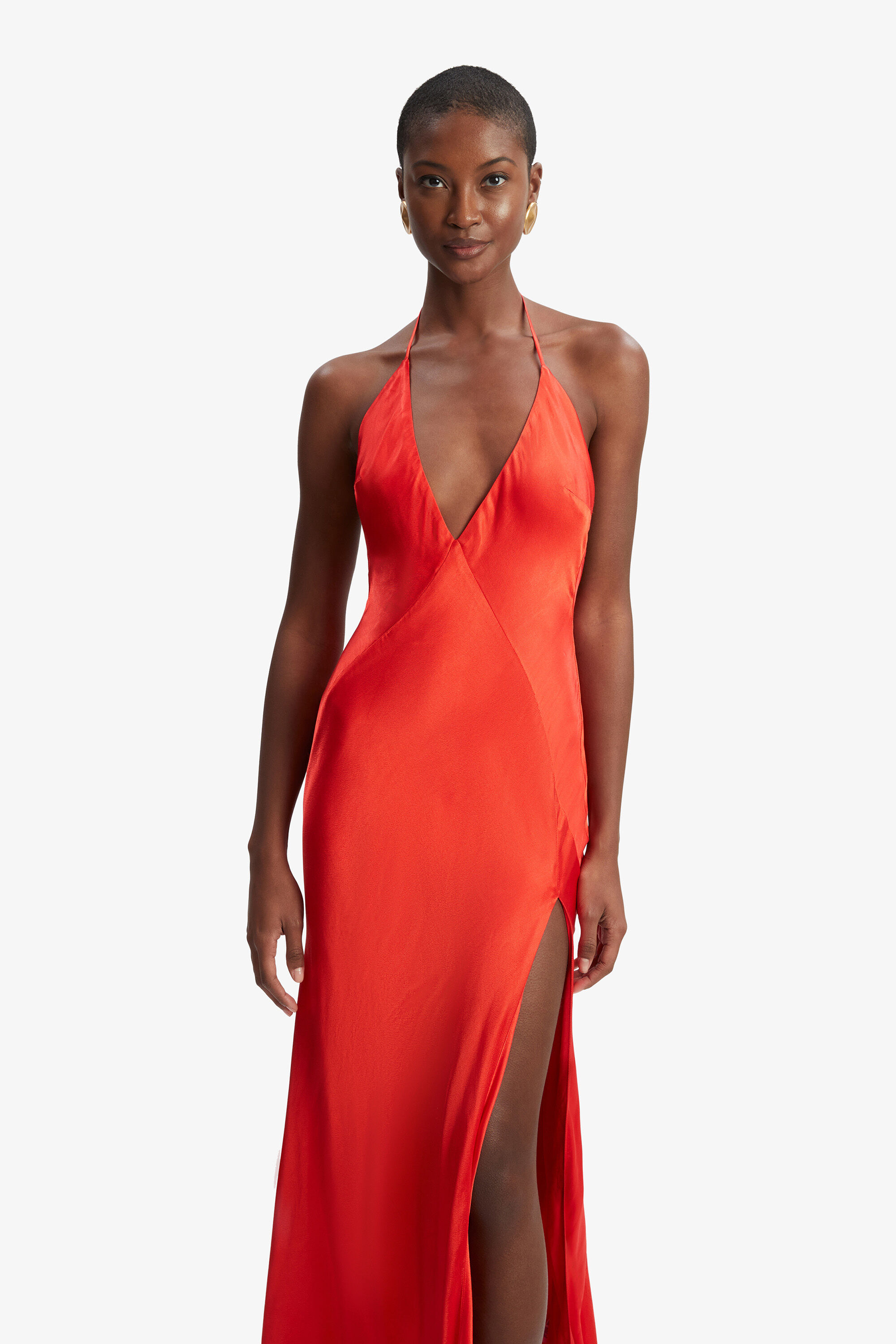 Yve Halter Dress In Fire Red | Bardot