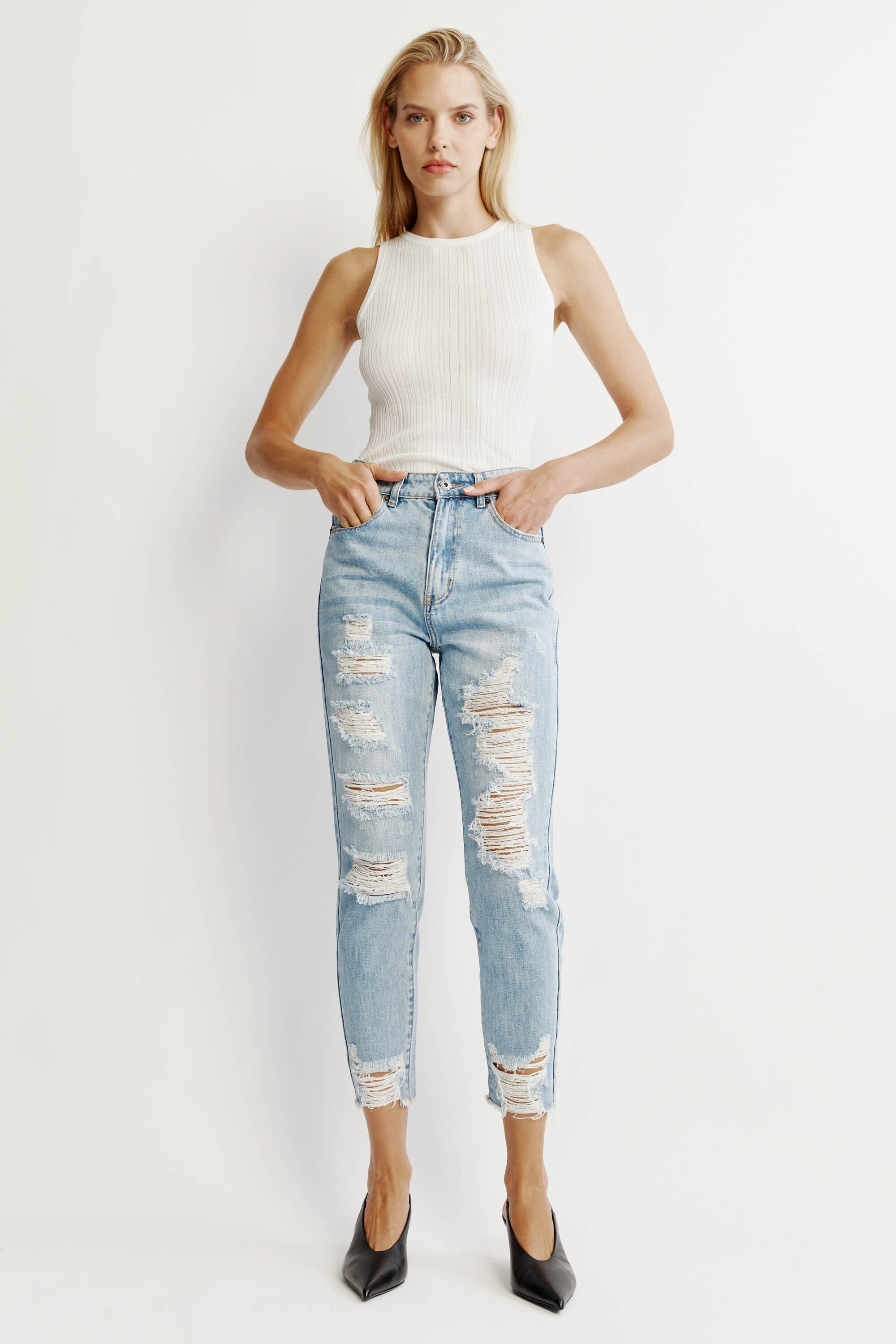 Women s Boyfriend Jeans Skinny Ripped Stretchy Bardot