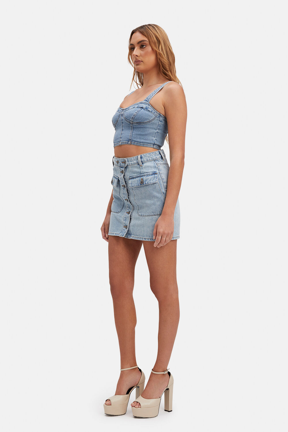 MYA BUTTON UP DENIM SKIRT in colour MIDNIGHT NAVY