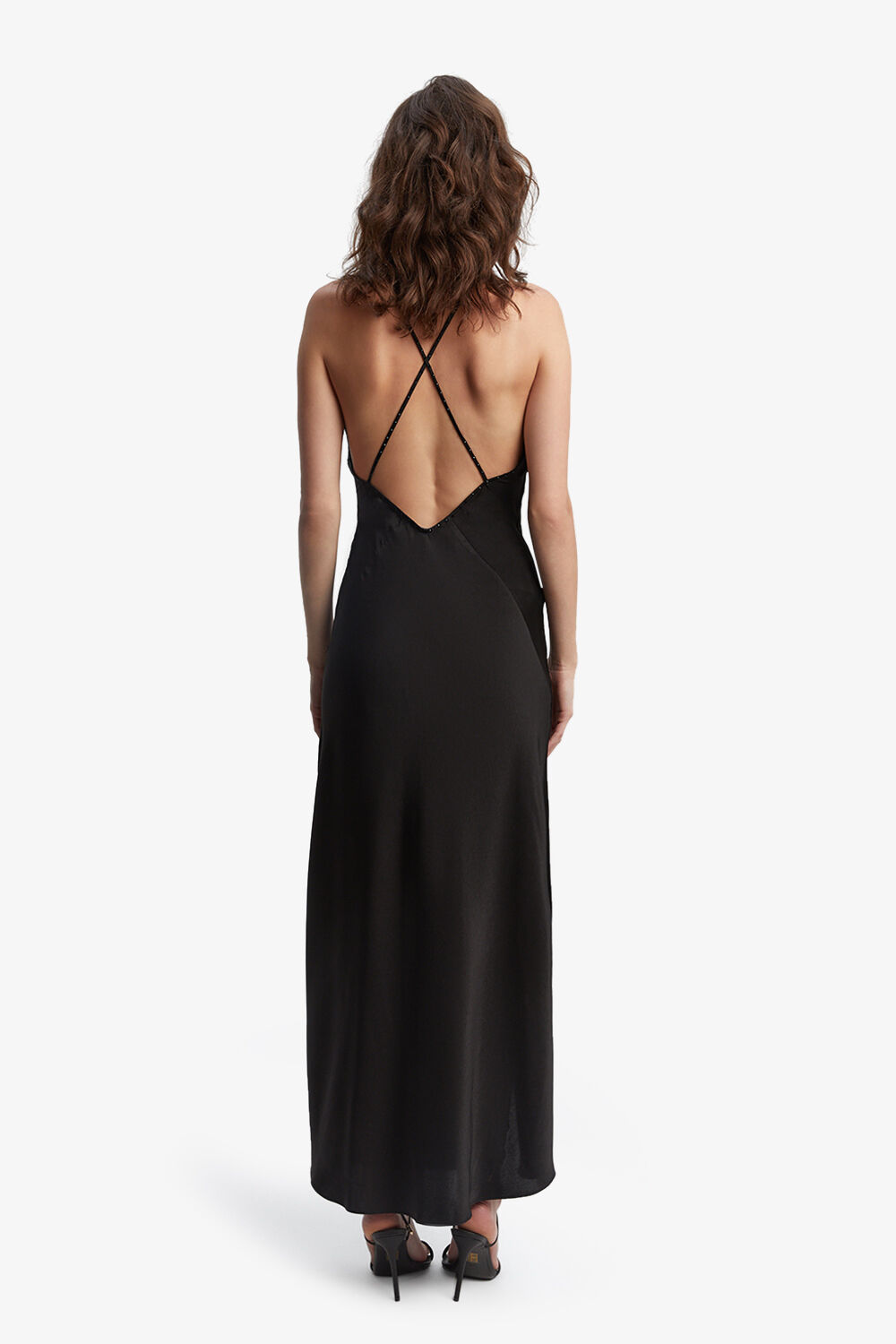 CARTELLINA SATIN MIDI DRESS in colour CAVIAR