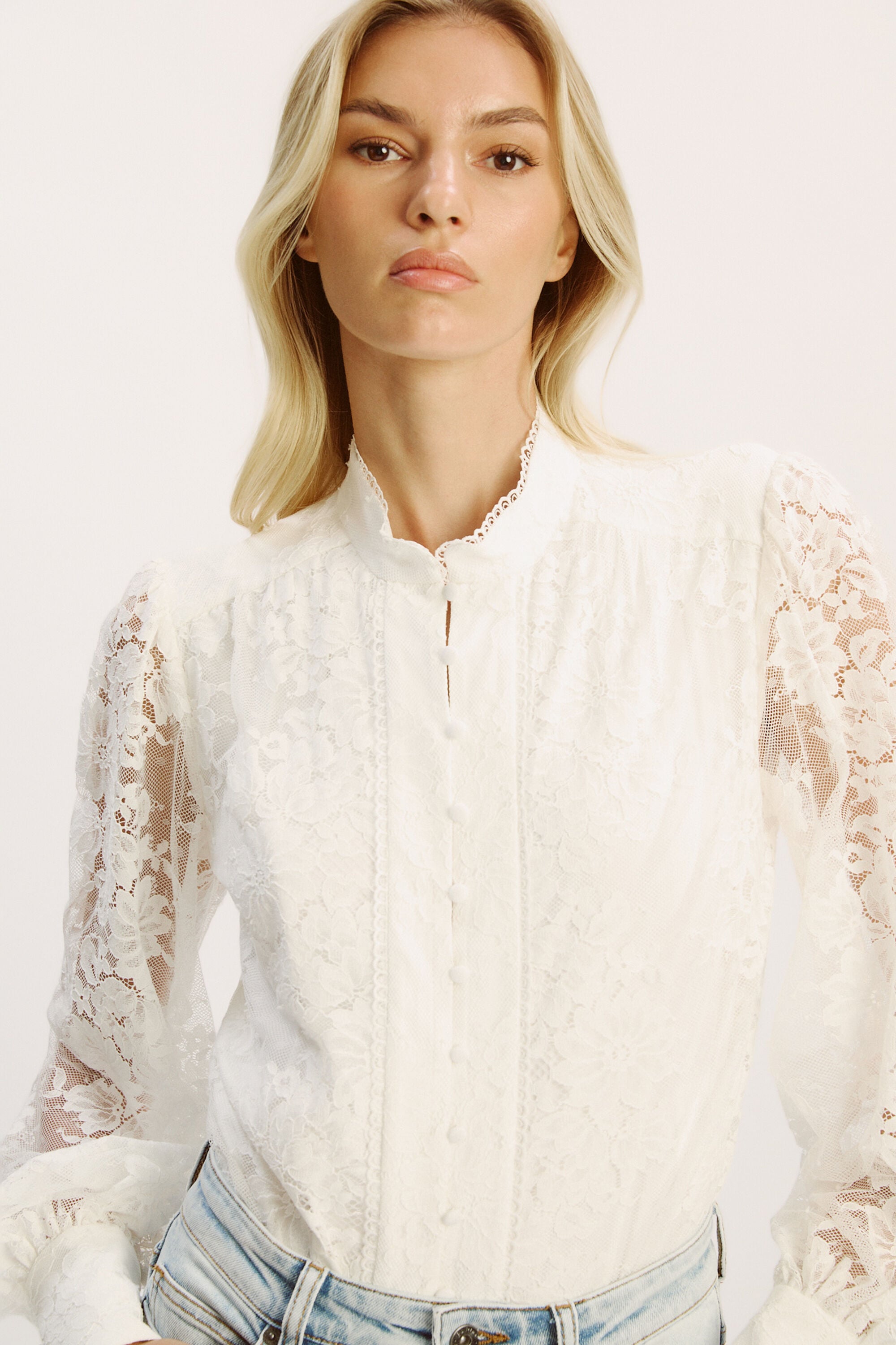 Olessia Lace Bodysuit In Ivory | Bardot