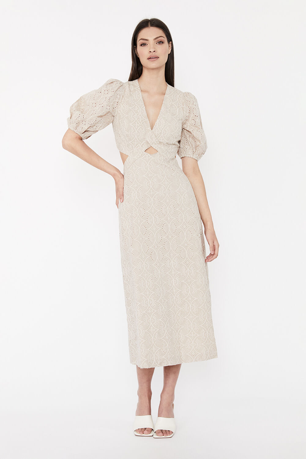 MIKA BRODERIE MIDI DRESS in colour RUGBY TAN