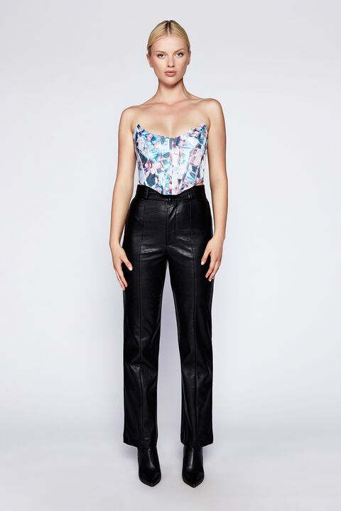 CLEO VEGAN LEATHER PANT in colour CAVIAR