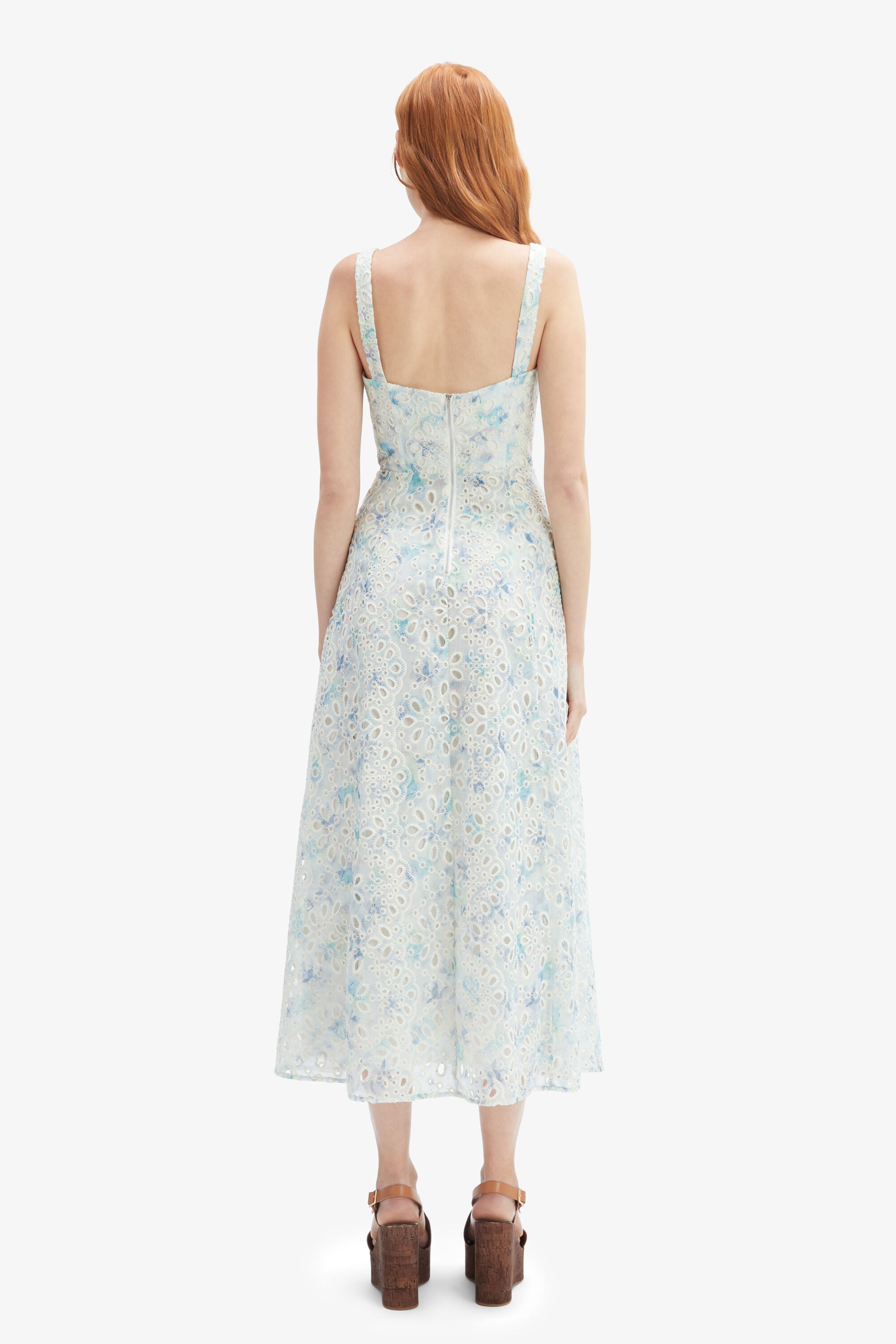 Adaline Broderie Midi Dress In Blue & White | Bardot