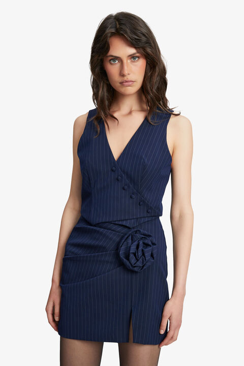 ASYMMETRIC PIN STRIPE VEST in colour PEACOAT