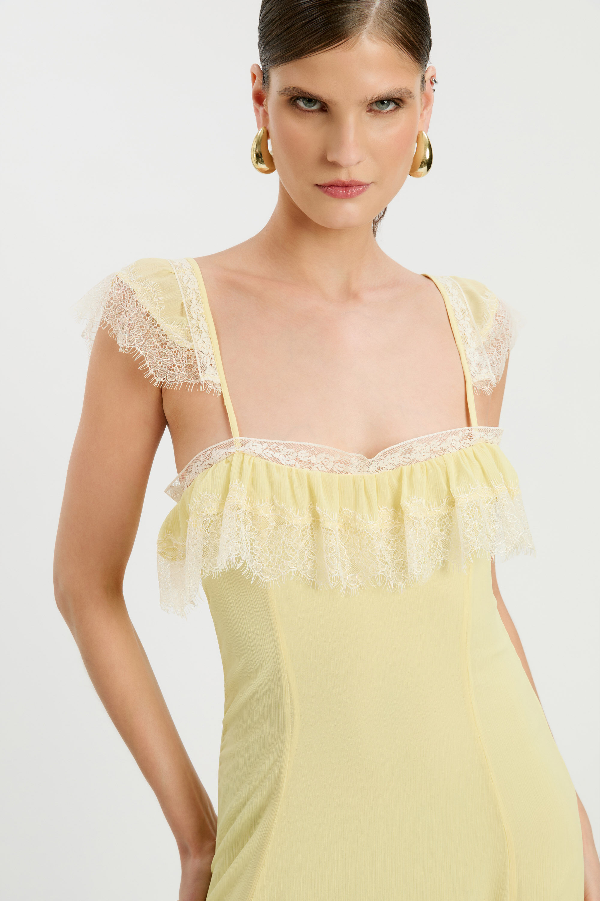 Arlia Lace Trim Maxi Dress In Canary Yellow | Bardot