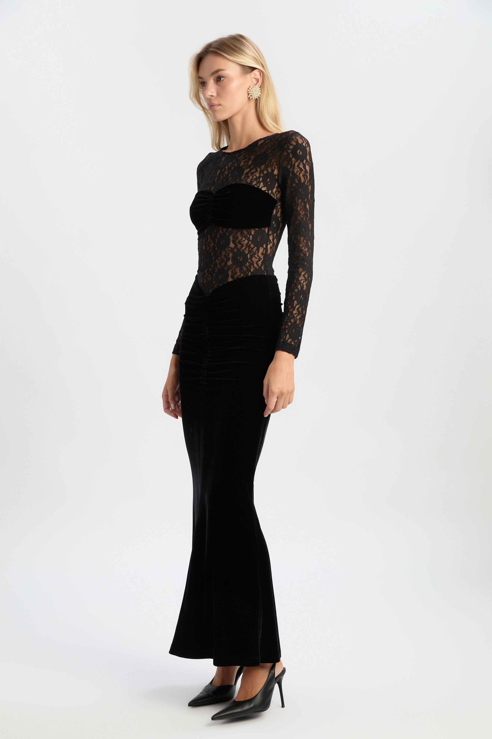 Bardot Helenie Velour Lace Maxi Dress - Black