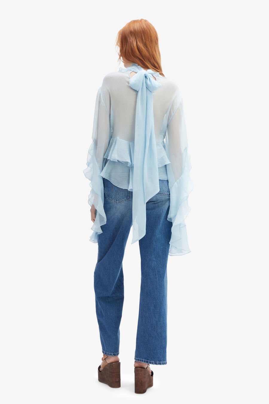ANYSSA RUFFLE BLOUSE in colour SOFT BLUE