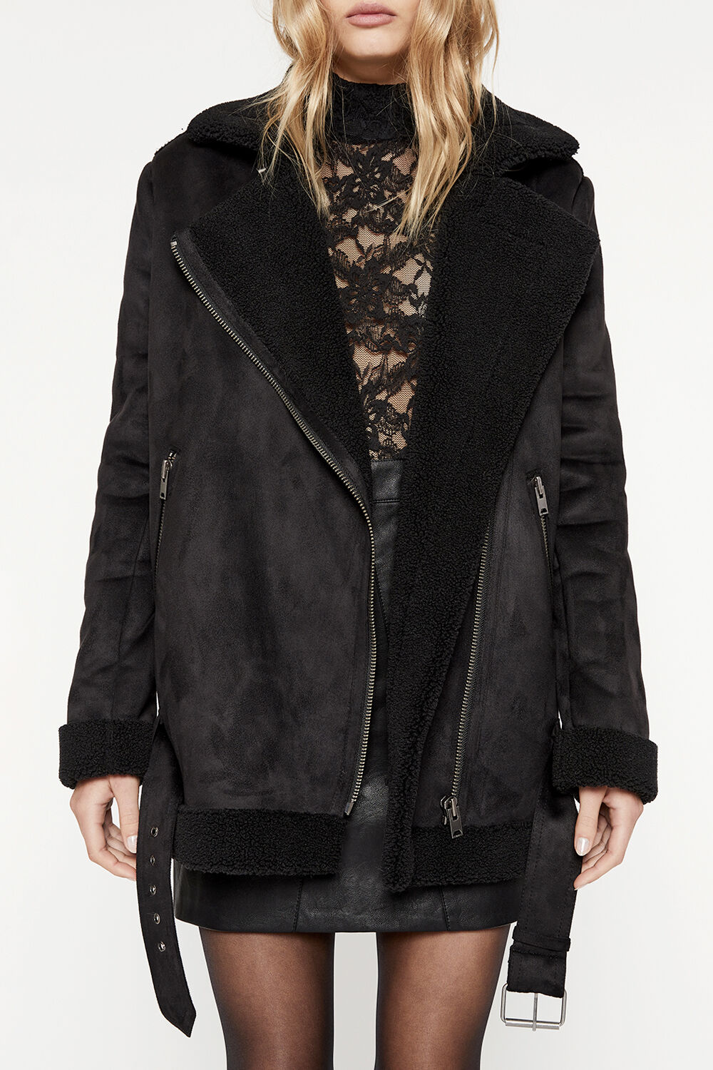 SUEDETTE FUR JACKET IN BLACK