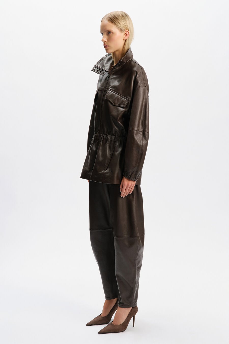 ANJA LEATHER JACKET in colour Dark Chocolate