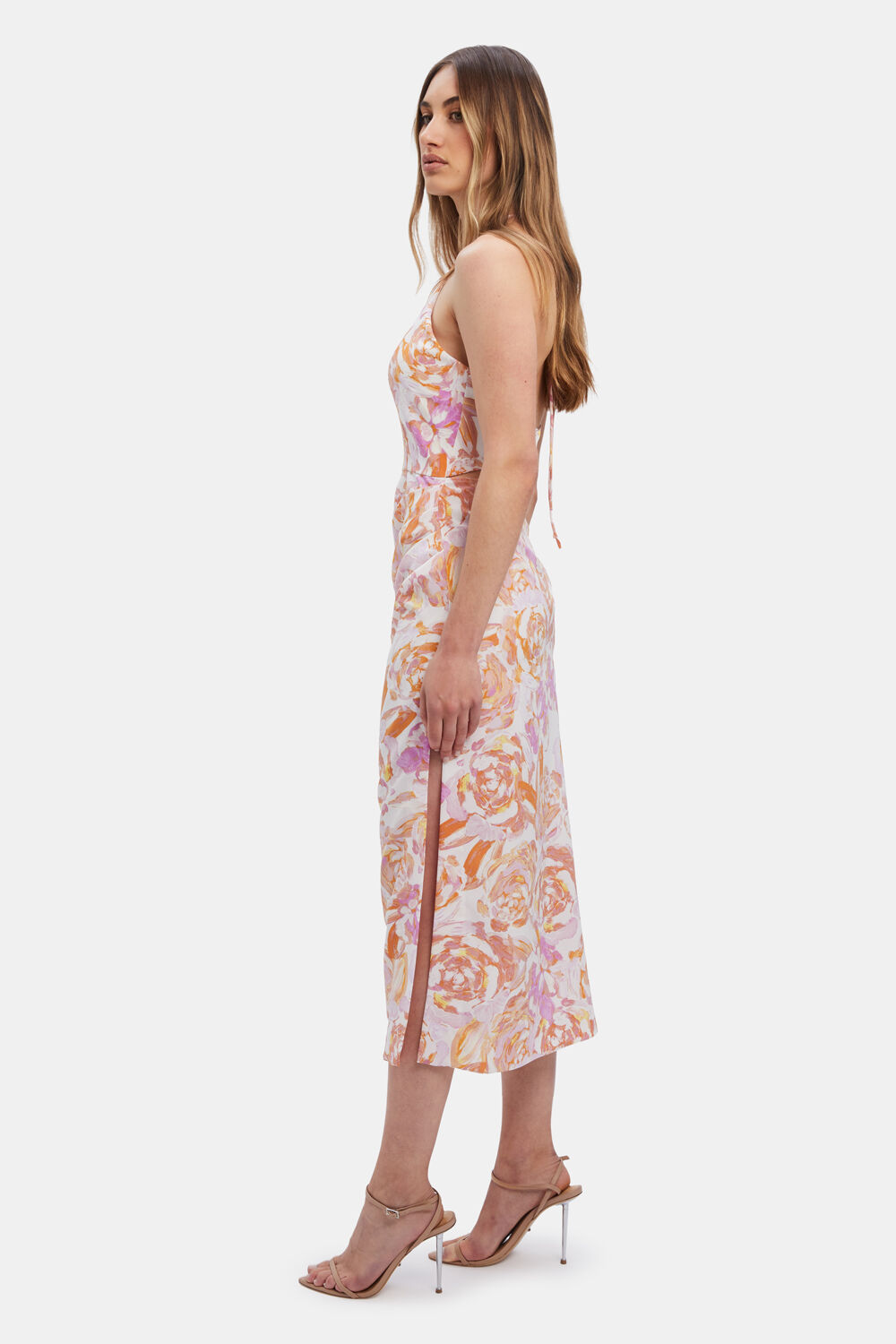 VERVE FLORAL MIDI DRESS in colour BRIGHT MARIGOLD