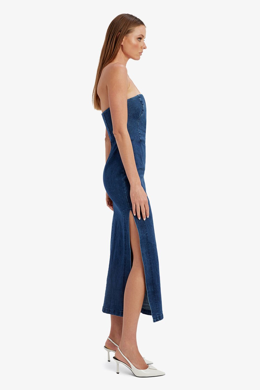 ELENI DENIM MIDI DRESS in colour DARK