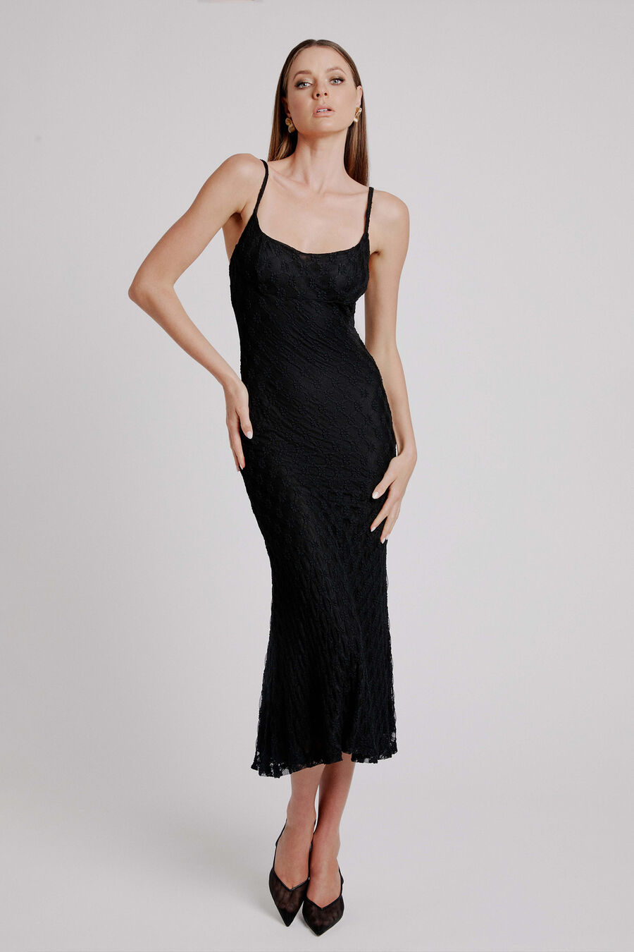 black midi mesh evening dress ASOS Design - Midi Length Textured Mesh Slip Dress - Women - Polyester - S