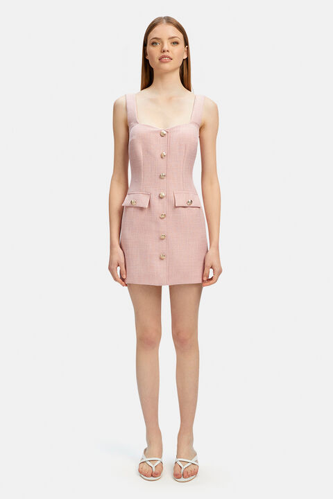 EMILIE BOUCLE MINI DRESS in colour ROSE QUARTZ