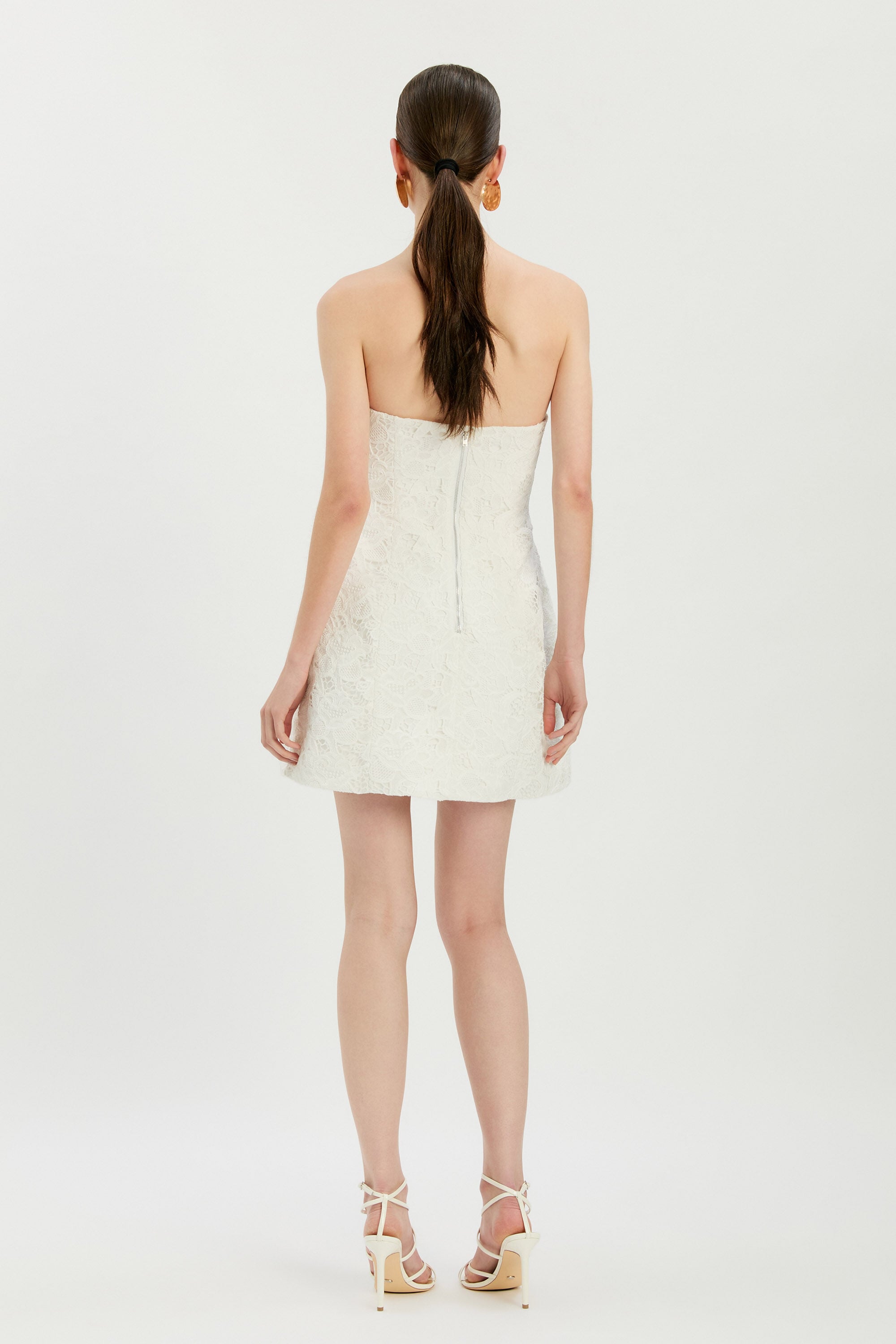 Karoline Lace Mini Dress In Orchid White | Bardot