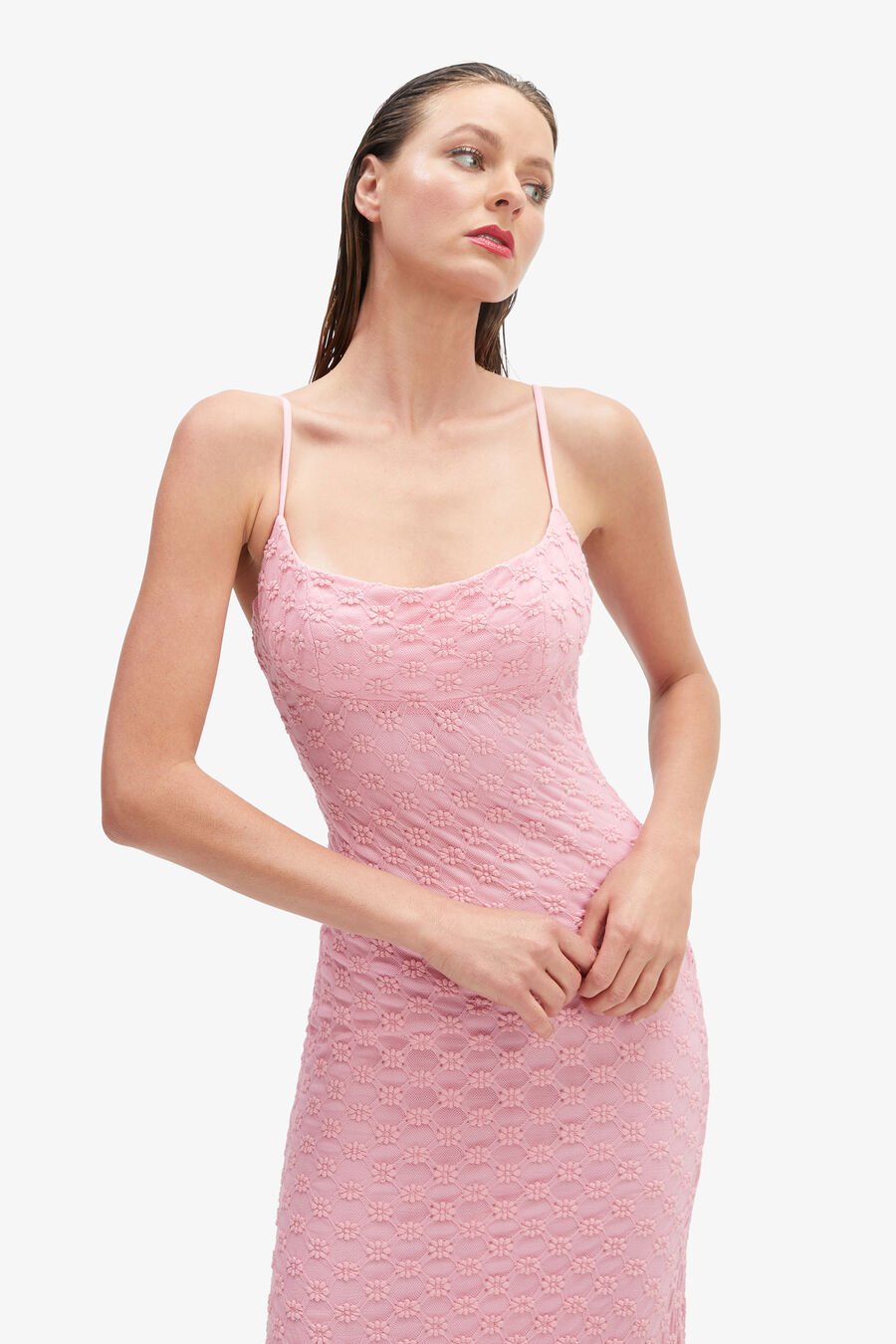 ADONI MESH MIDI DRESS in colour LILI PINK