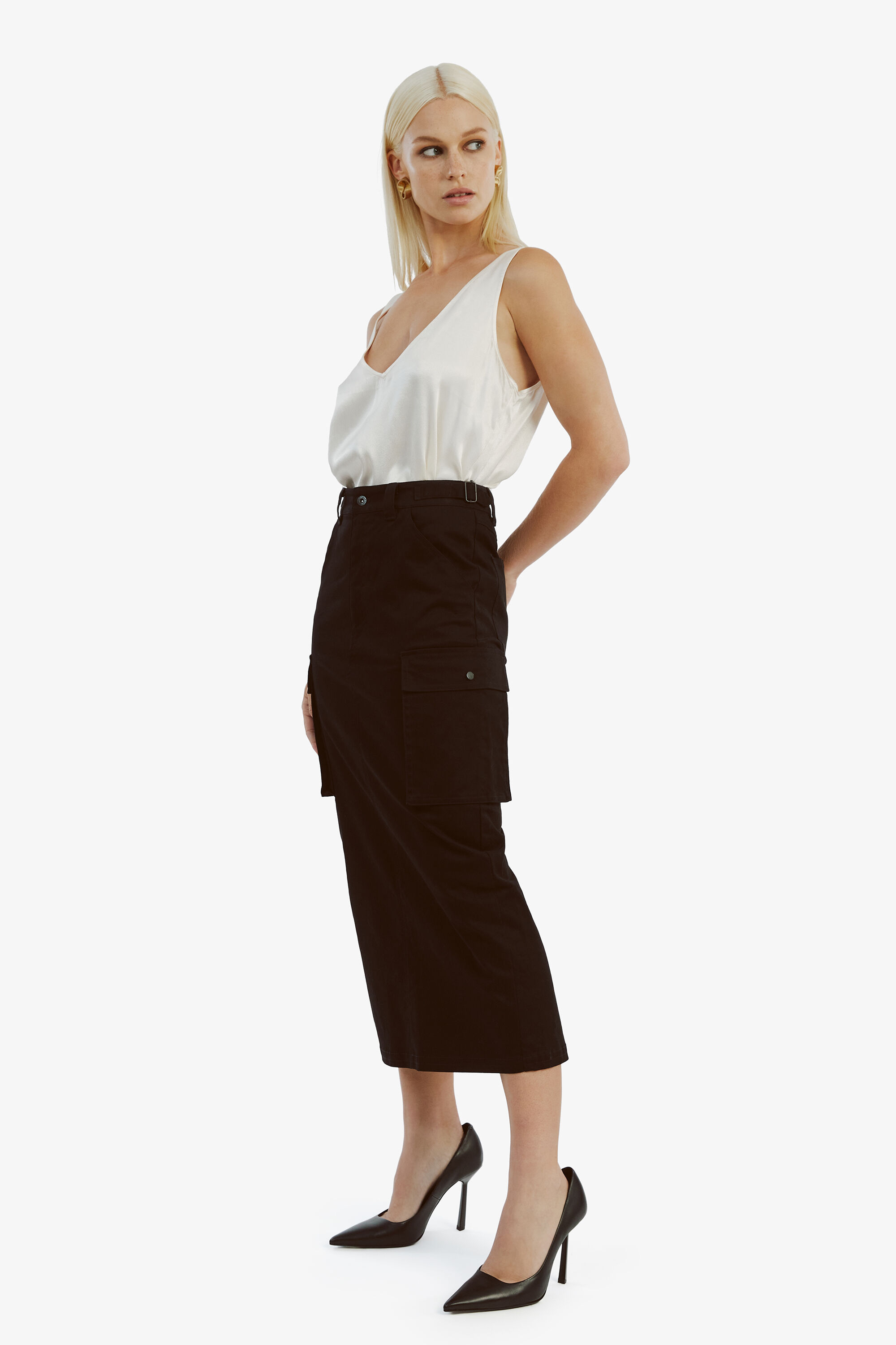 【BAON】Dubs line brushed cargo long skirt Drawstring Denim Cargo Skirt – Biggs and Company