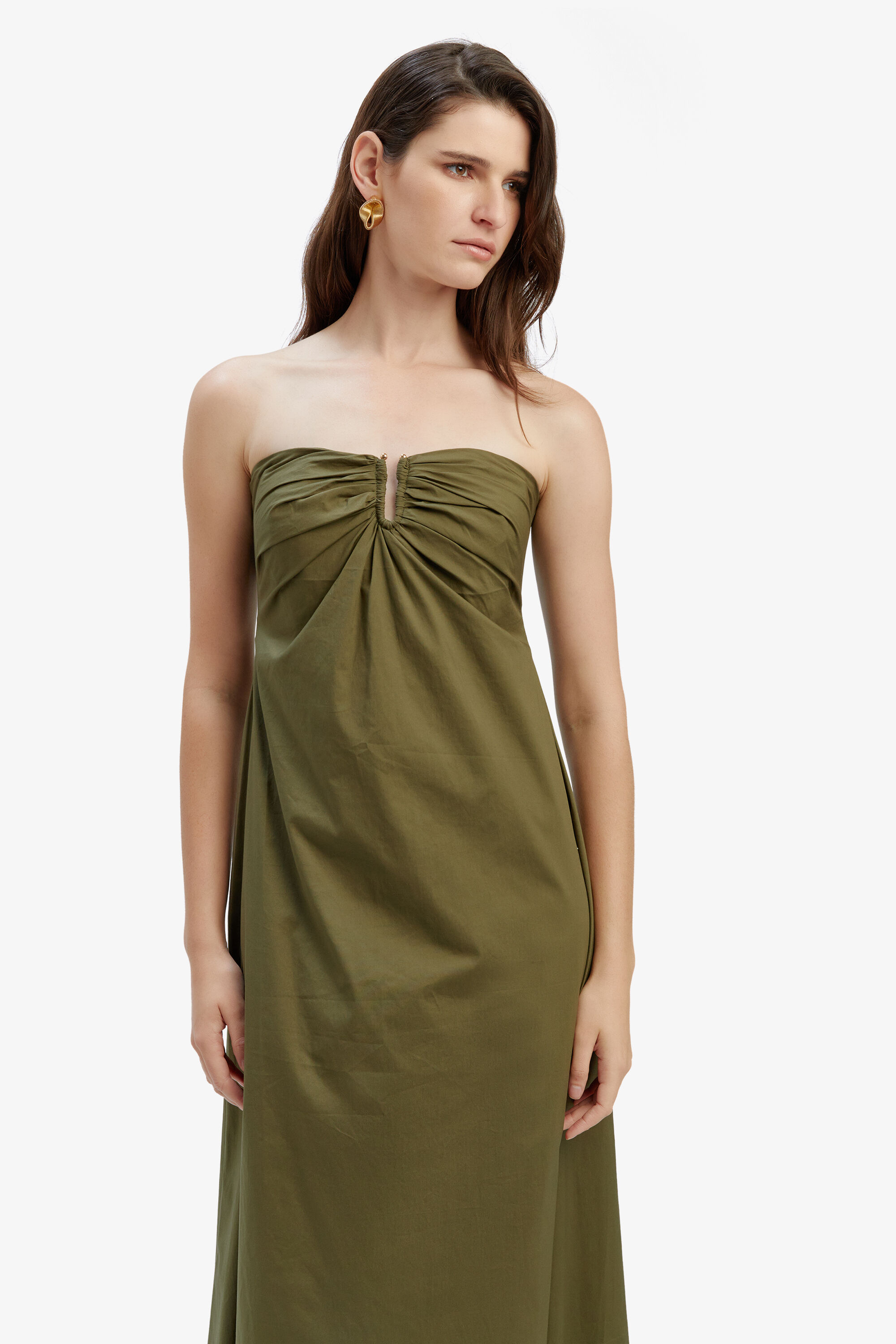 Lora Poplin Maxi Dress In Khaki | Bardot