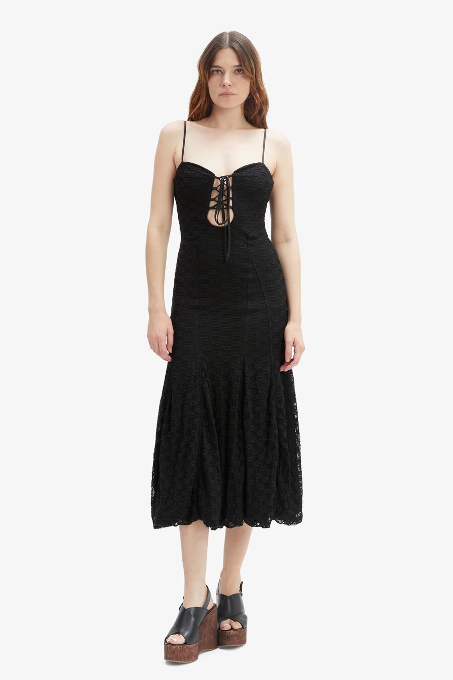 DELANEY LACE MIDI DRESS in colour BLACK