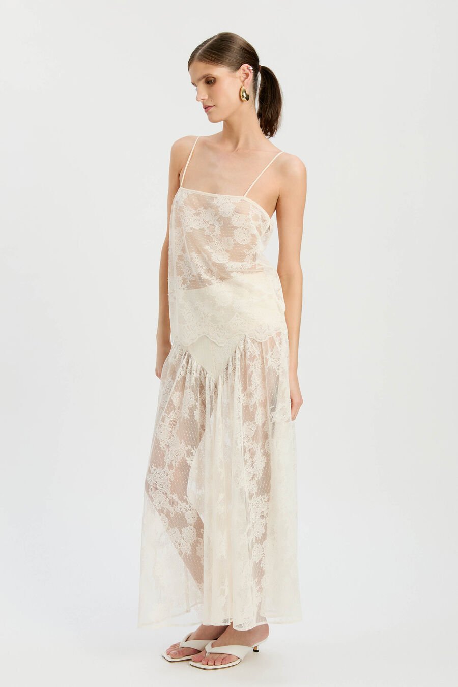 HILDIE SHEER LACE CAMI in colour Light Beige