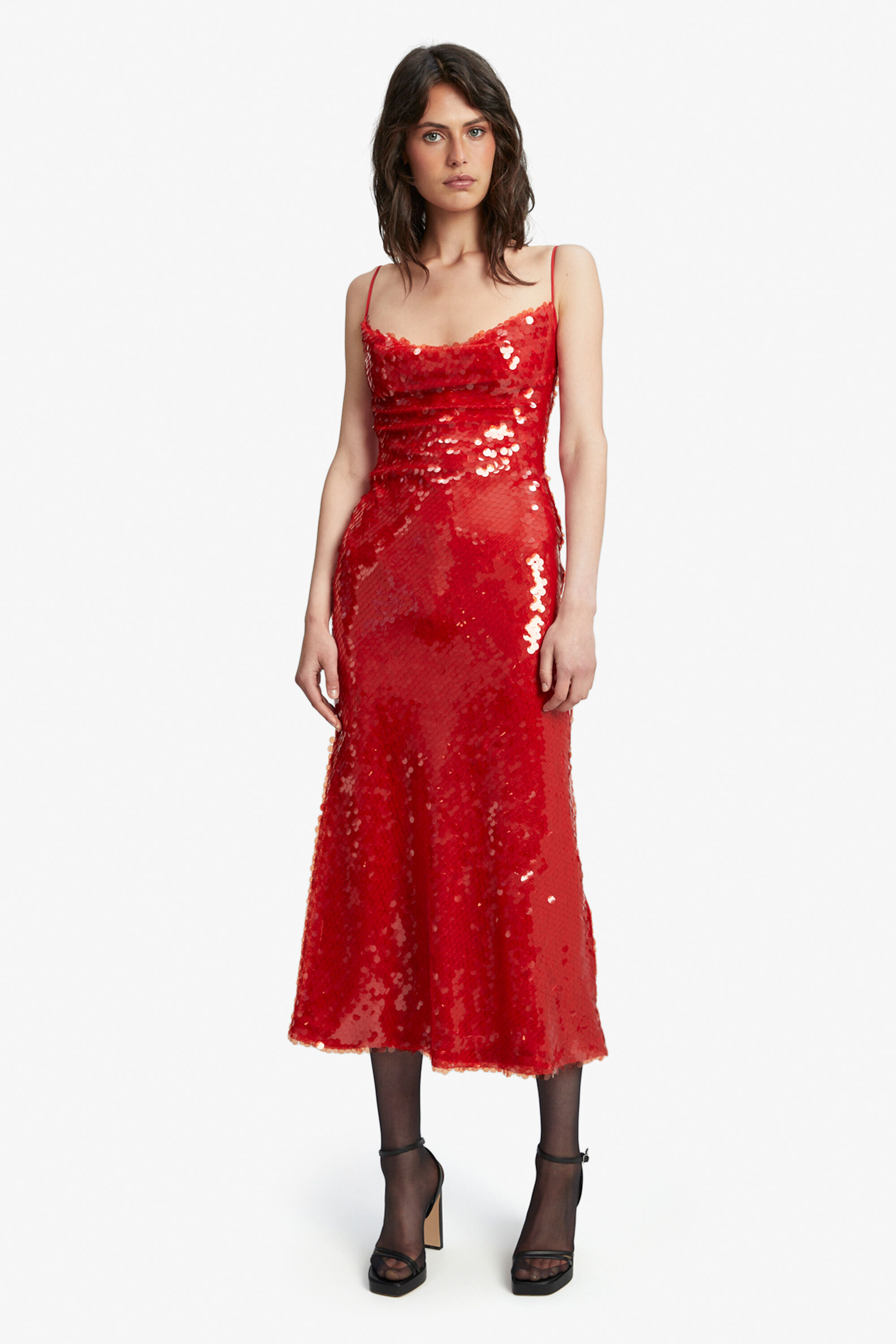 Karina Sequin Maxi Dress In Fire Red Bardot