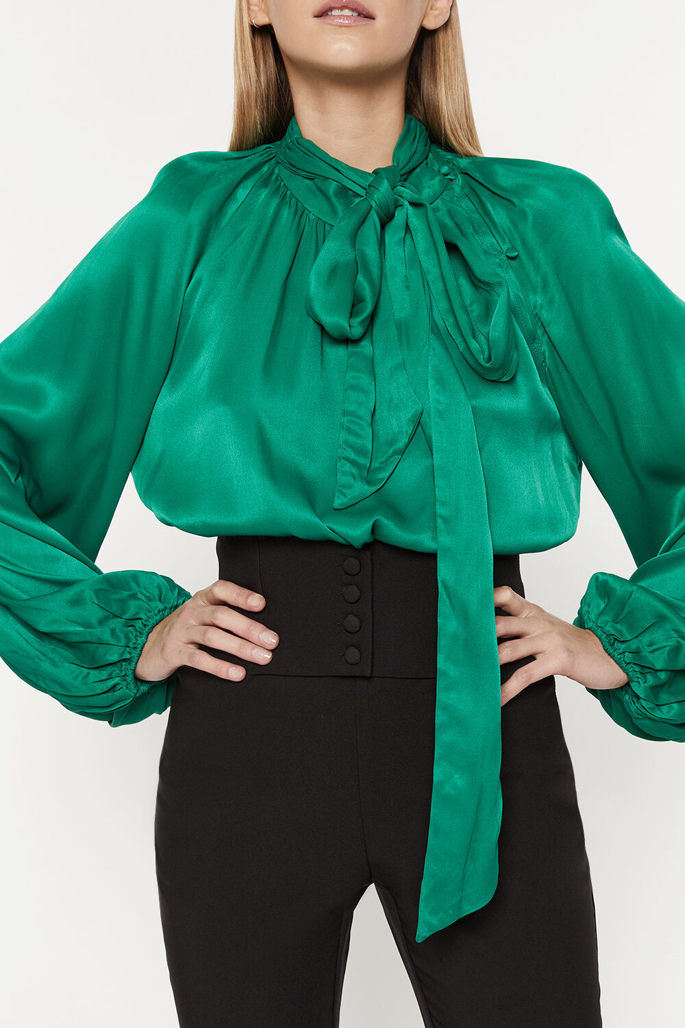 emerald green high neck blouse