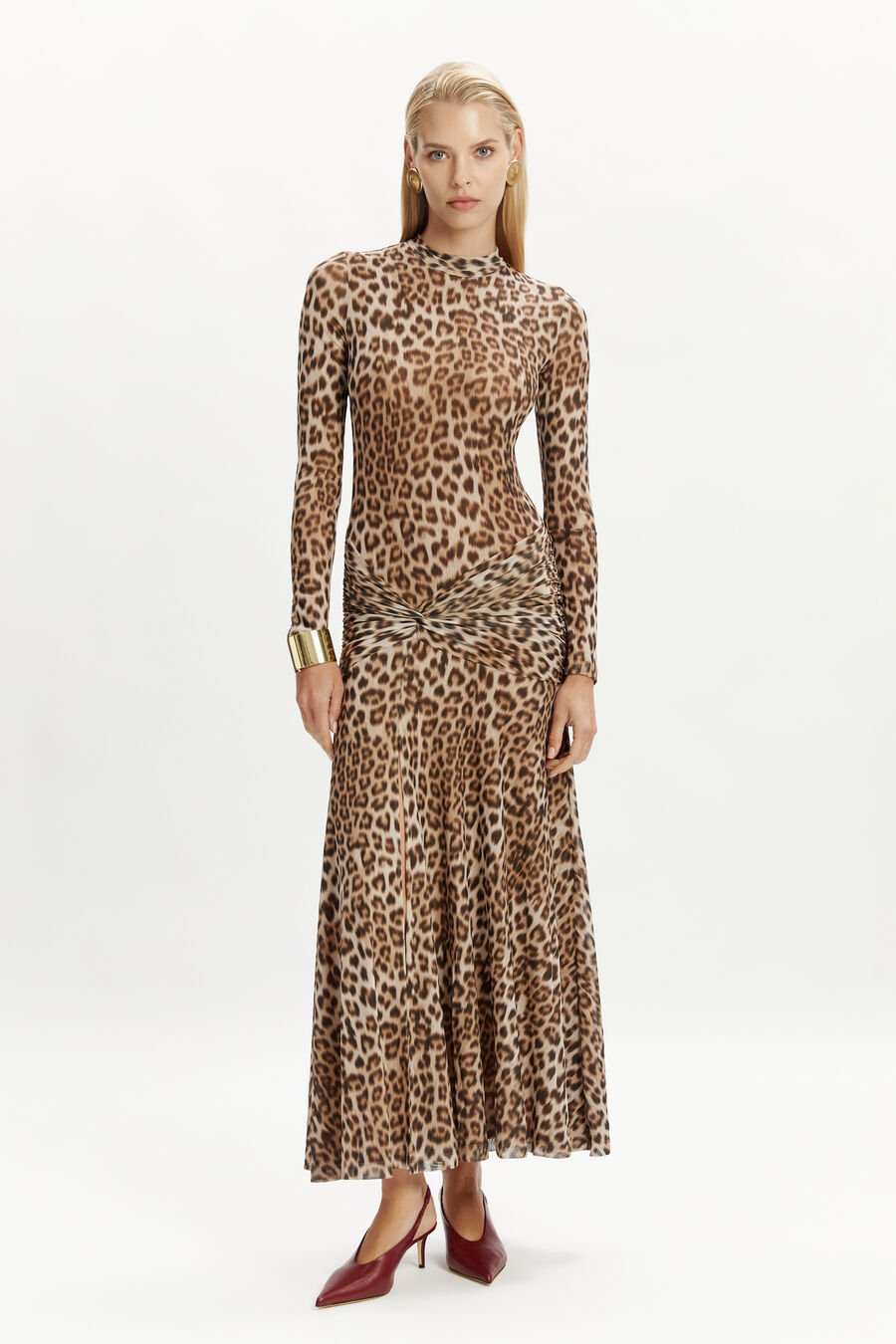 LEA PRINTED MESH MIDI DRESS in colour Brown Leopard
