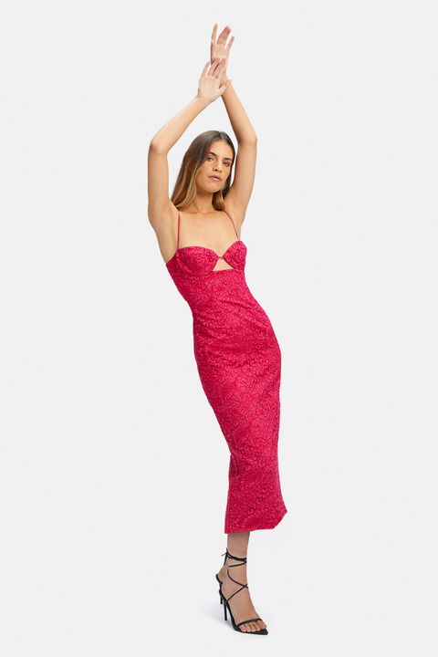 IVANNA LACE MIDI DRESS in colour FUCHSIA PURPLE