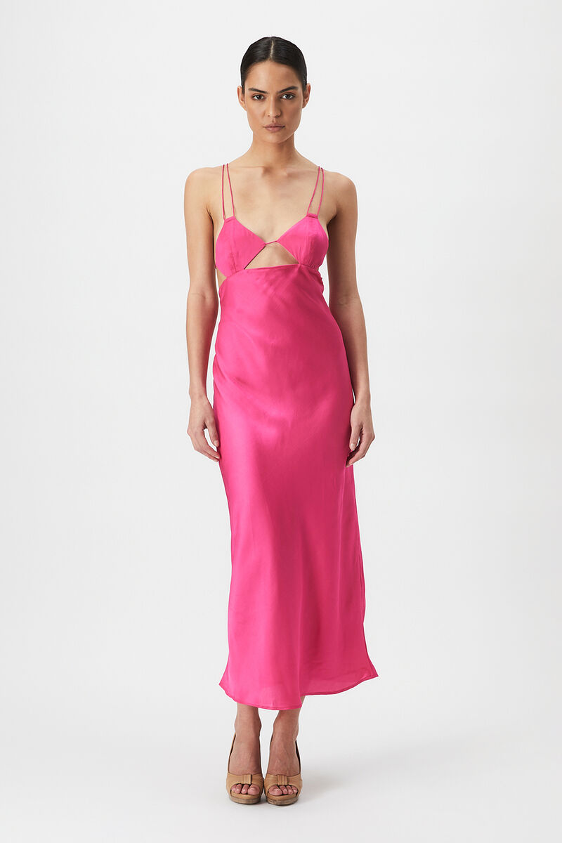 LUCIA MIDI SLIP DRESS IN HOT PINK