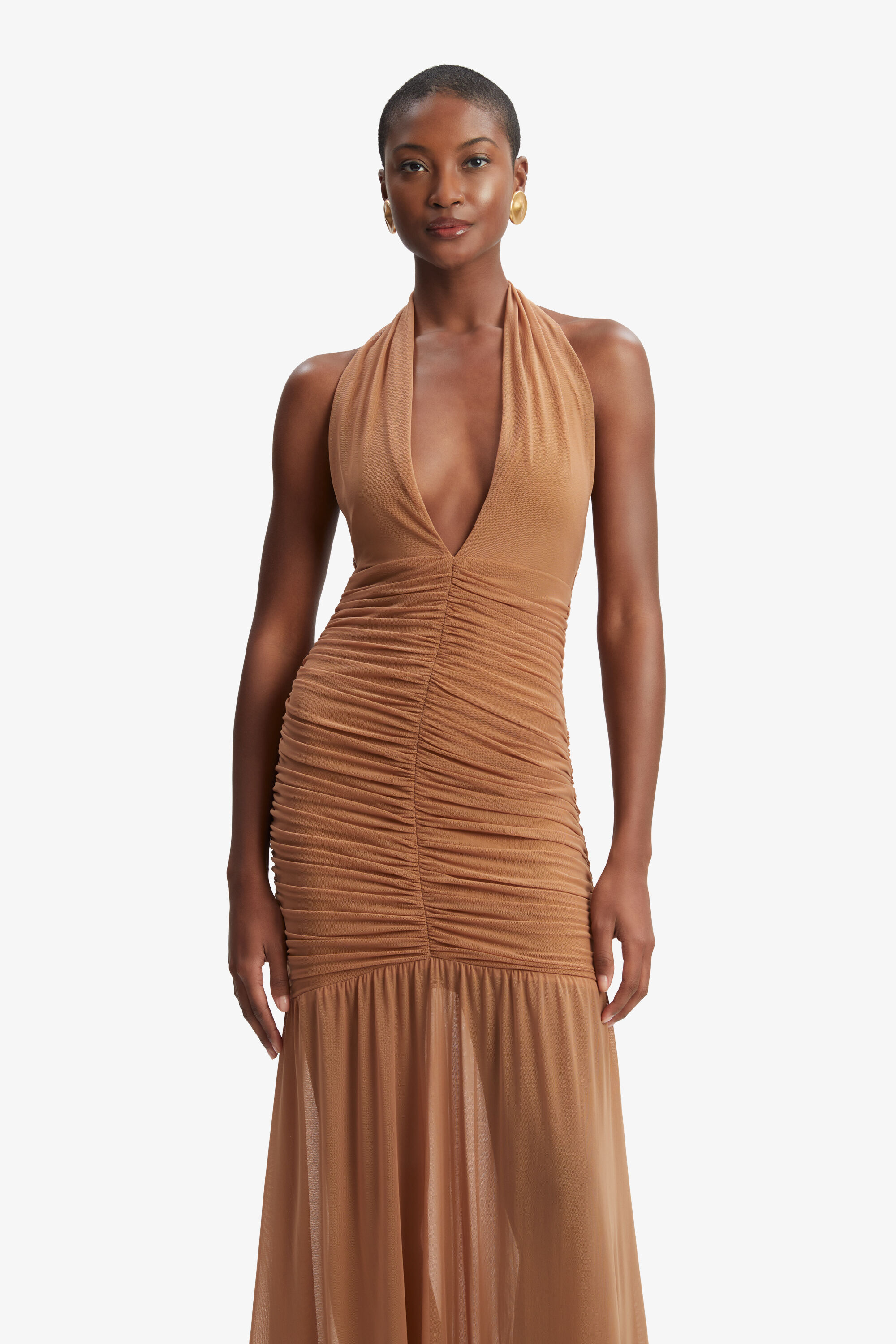 knee length dresses for ladies Paola Halter Linen Midi Dress