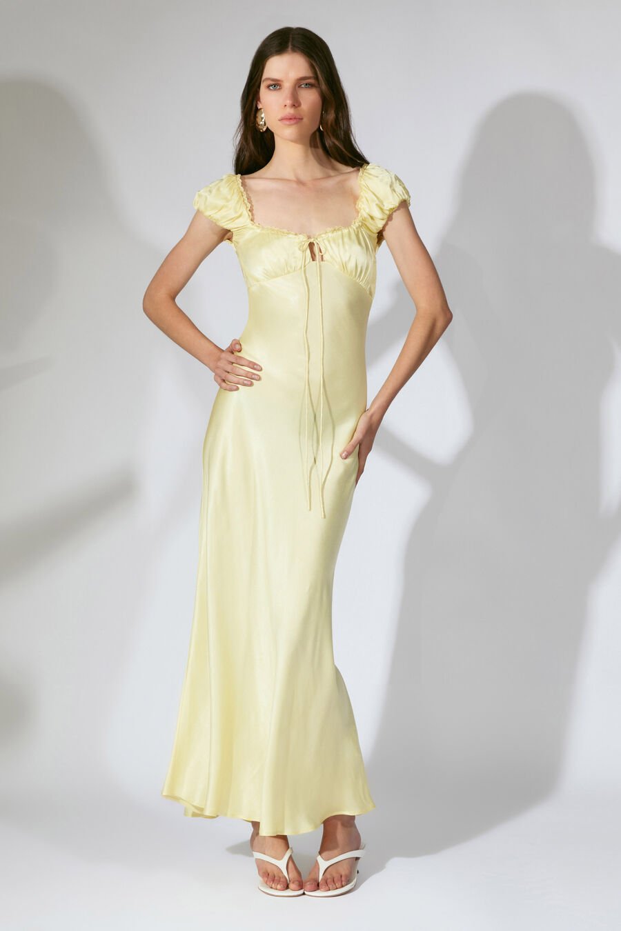 STASIA SATIN MAXI SLIP DRESS in colour Canary Yellow