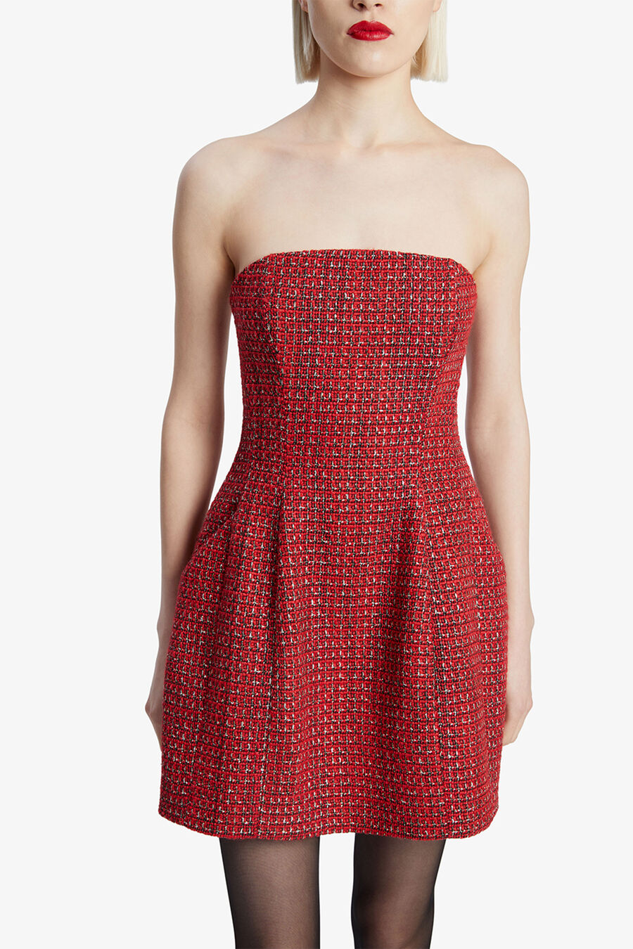 KAROLINE BOUCLE MINI DRESS in colour RED CHECK
