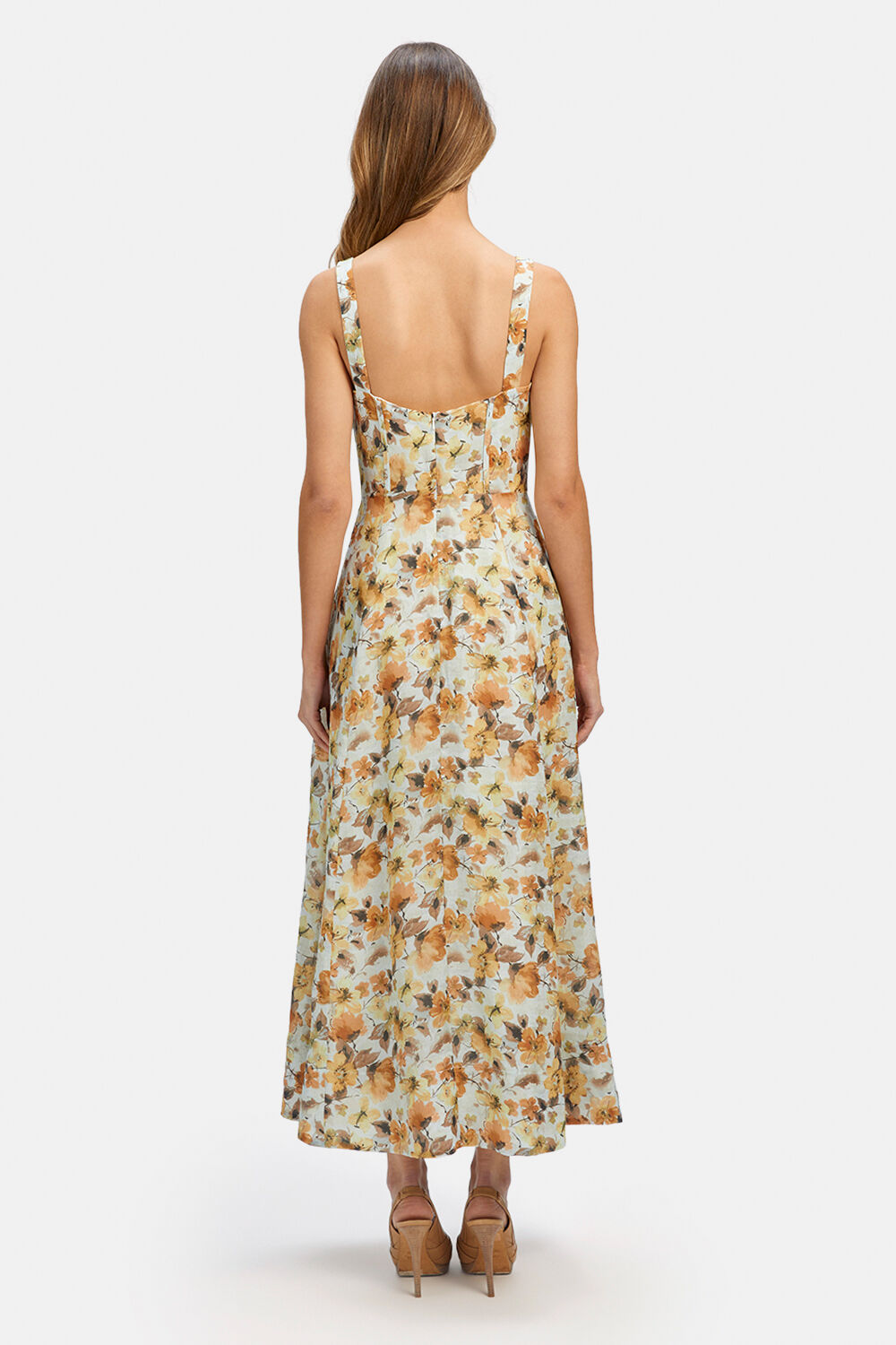 LILAH CORSET MIDI DRESS in colour PASTEL YELLOW