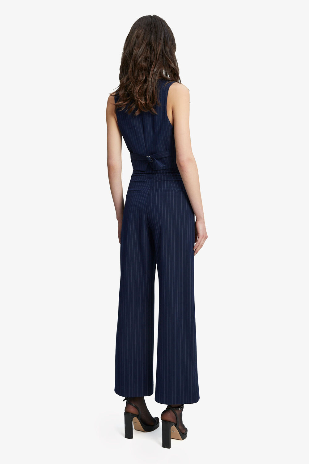 PIN STRIPE WIDE LEG PANT  in colour BLACK IRIS
